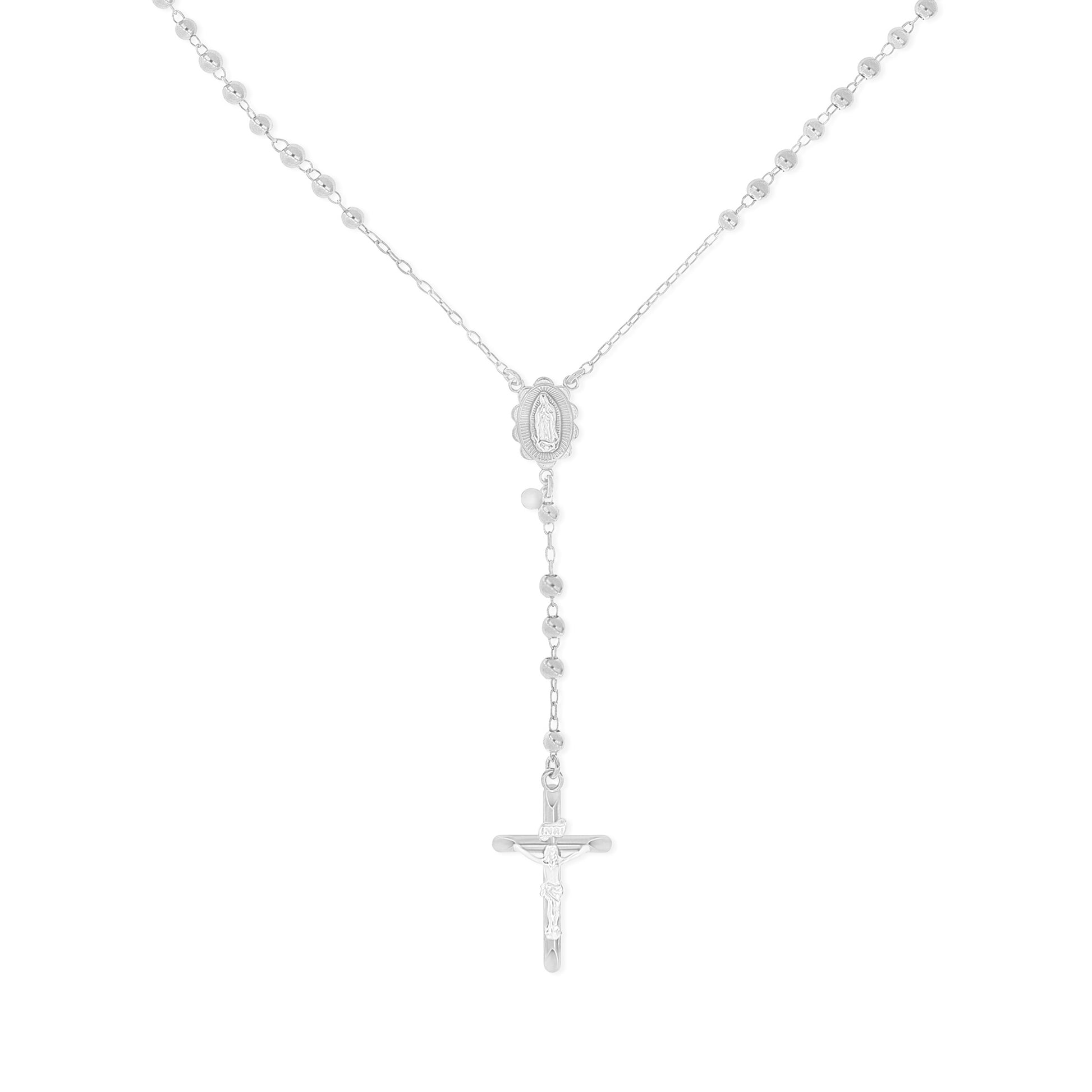 Rosary Necklace with Polished Beads and Crucifix Pendant - Gloria Jewels