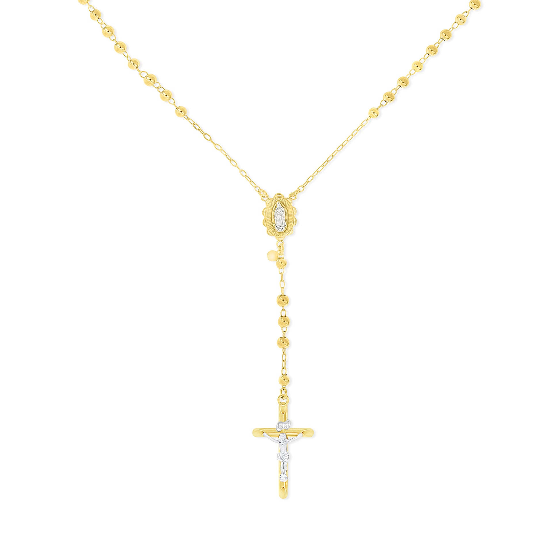 Rosary Necklace with Polished Beads and Crucifix Pendant - Gloria Jewels