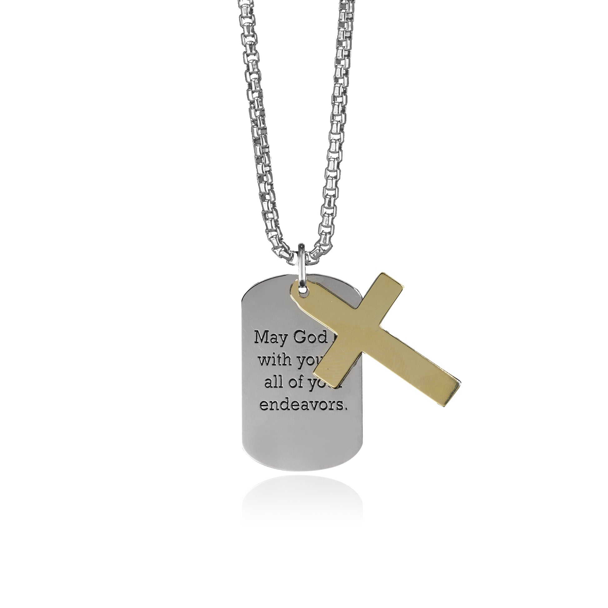 Engraved Shield Tags With Cross Pendant - Gloria Jewels