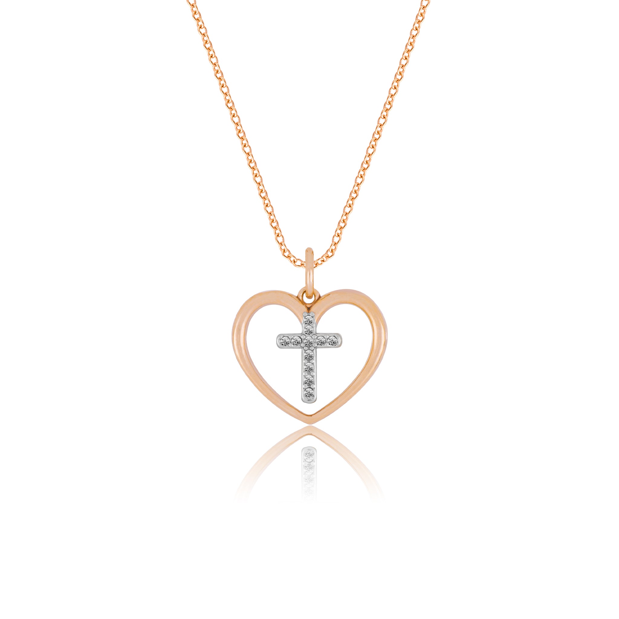 Crystal Cross within Heart Pendant Necklace - Gloria Jewels
