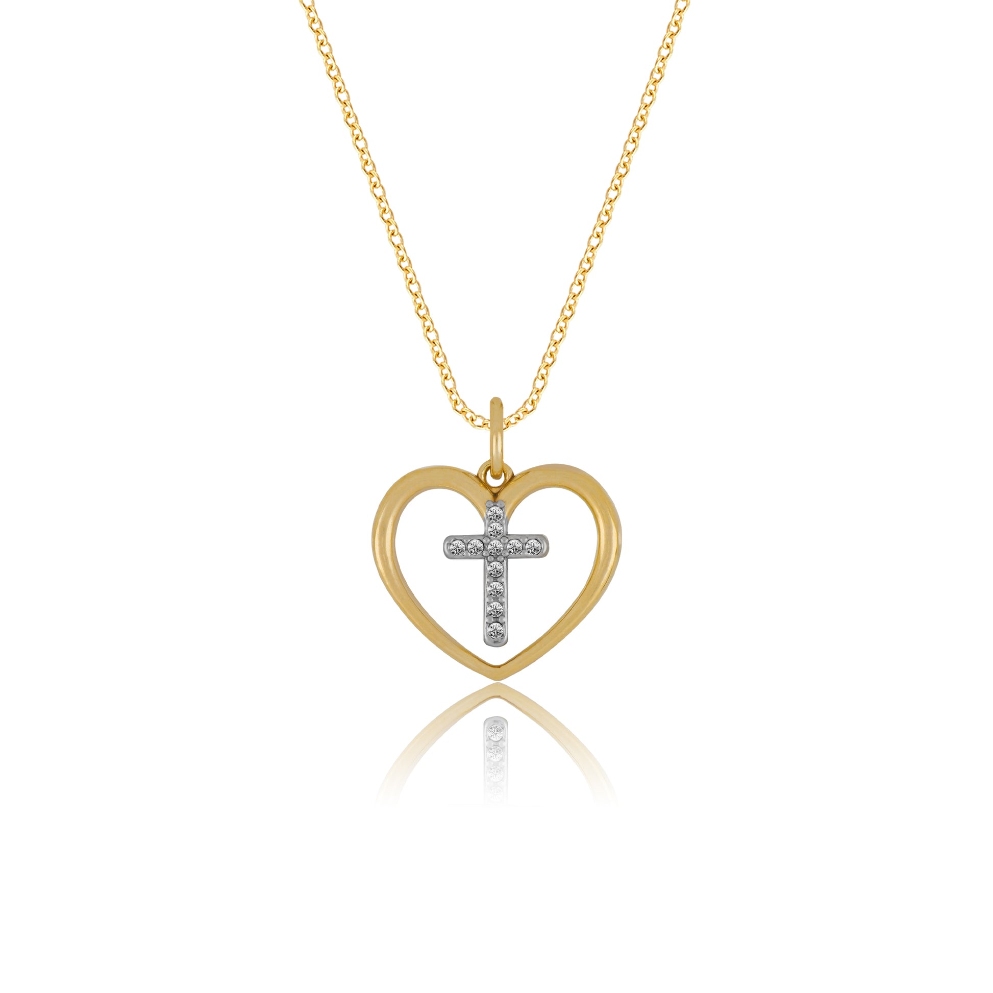 Crystal Cross within Heart Pendant Necklace - Gloria Jewels