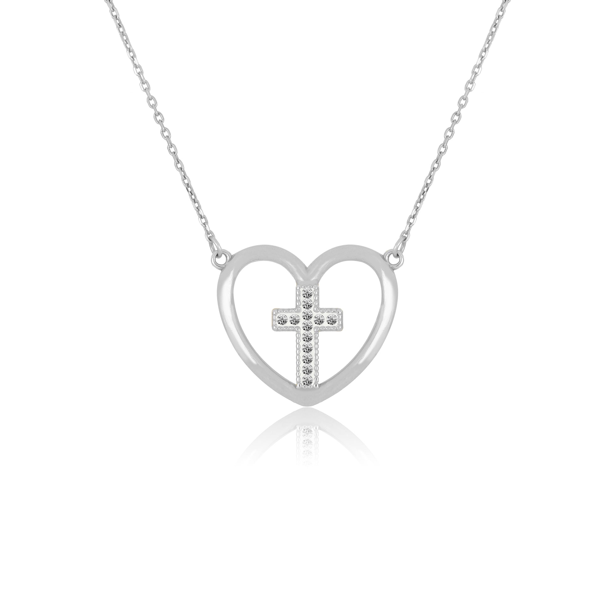 Heart With Crystal Cross Pendant Necklace - Gloria Jewels