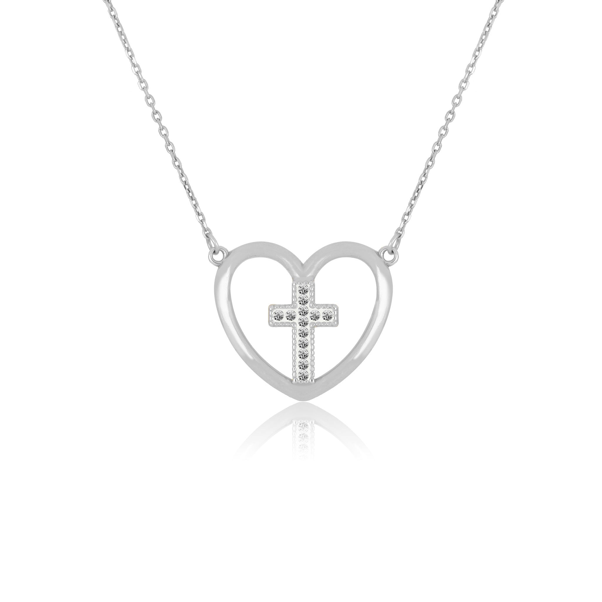 Heart With Crystal Cross Pendant Necklace - Gloria Jewels
