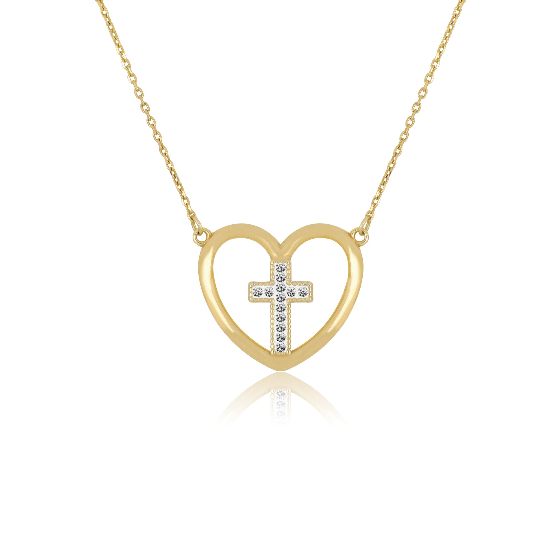 Heart With Crystal Cross Pendant Necklace - Gloria Jewels