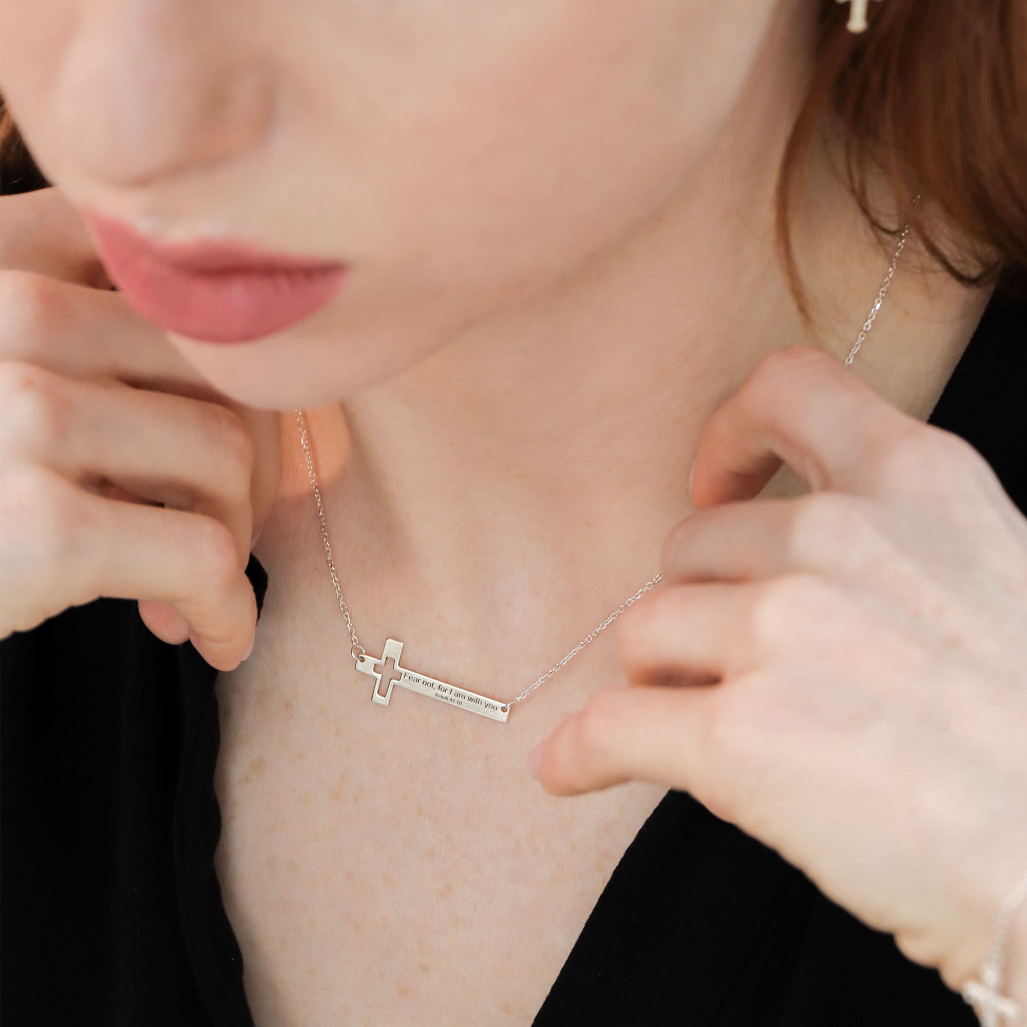 "The Saphira" Sideways Cross Necklace