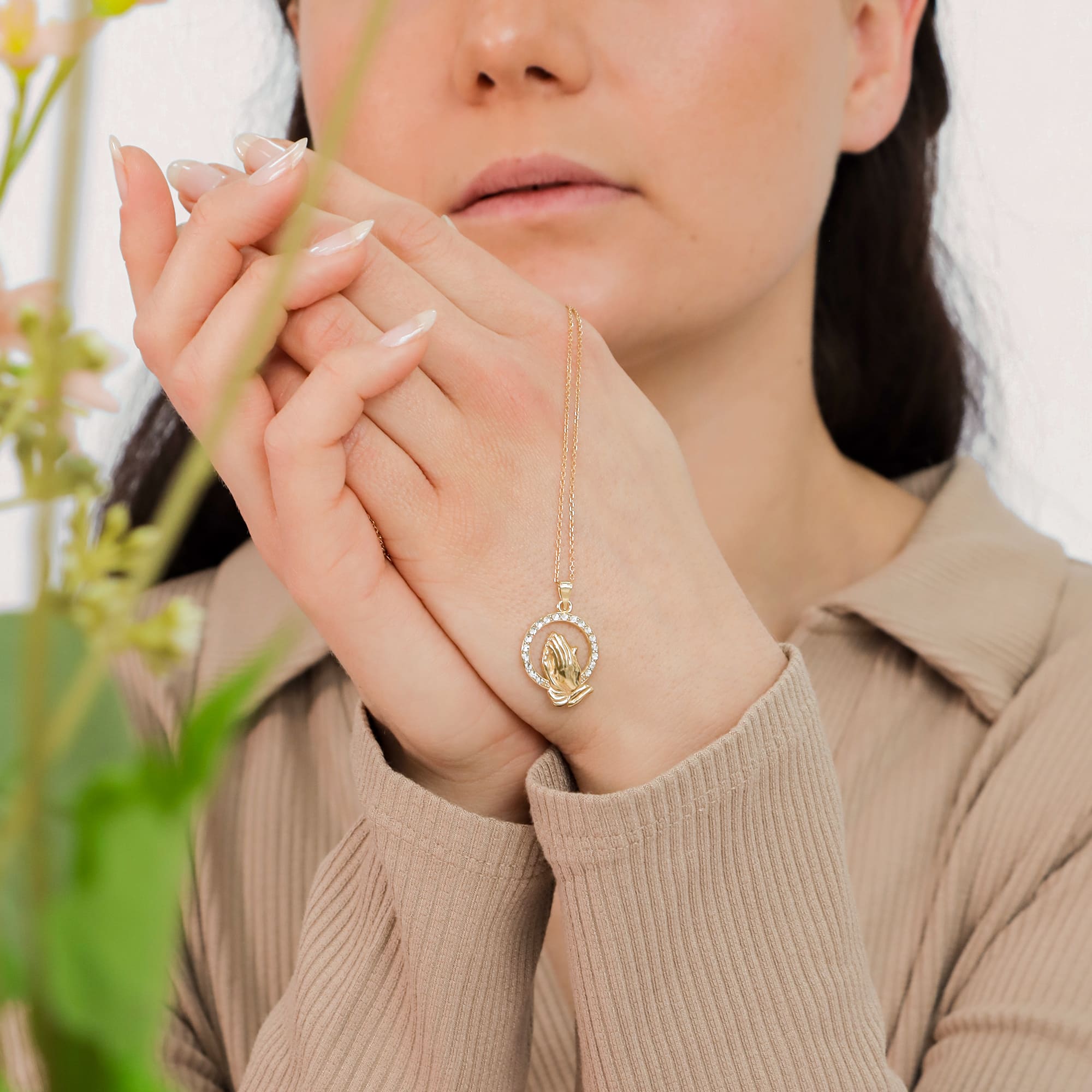 "Praying Hands" Crystal Halo Pendant