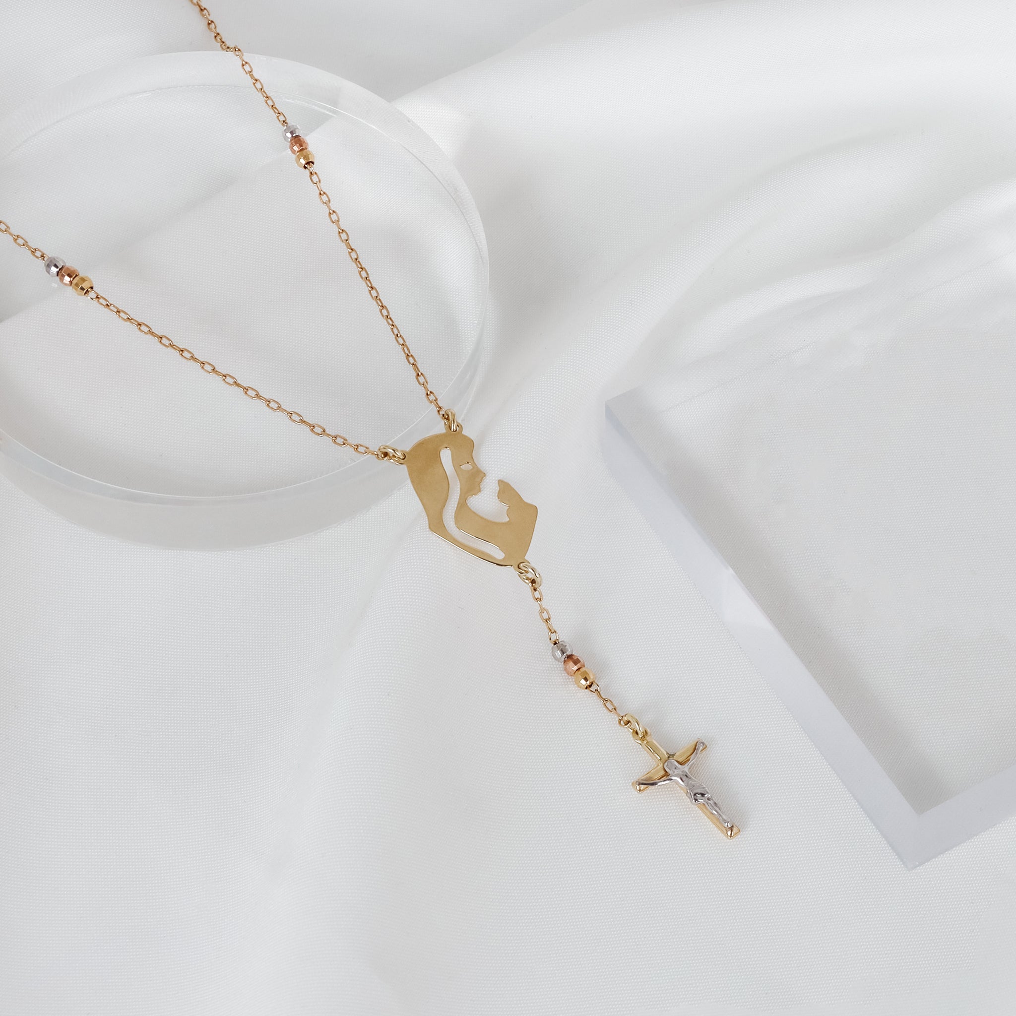 Striking Silhouette of Virgin Mary & Crucifix Pendant - Gloria Jewels