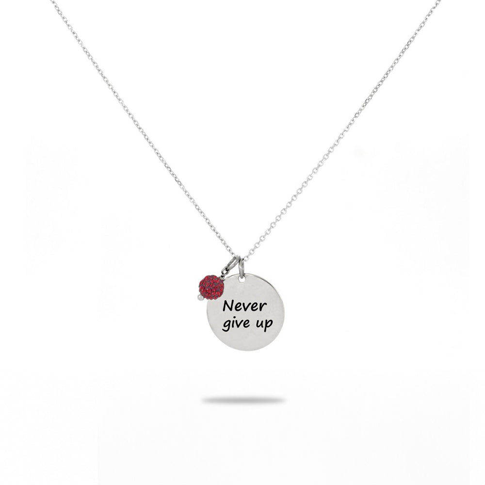 Inspired Circle Pendant "Never Give Up"