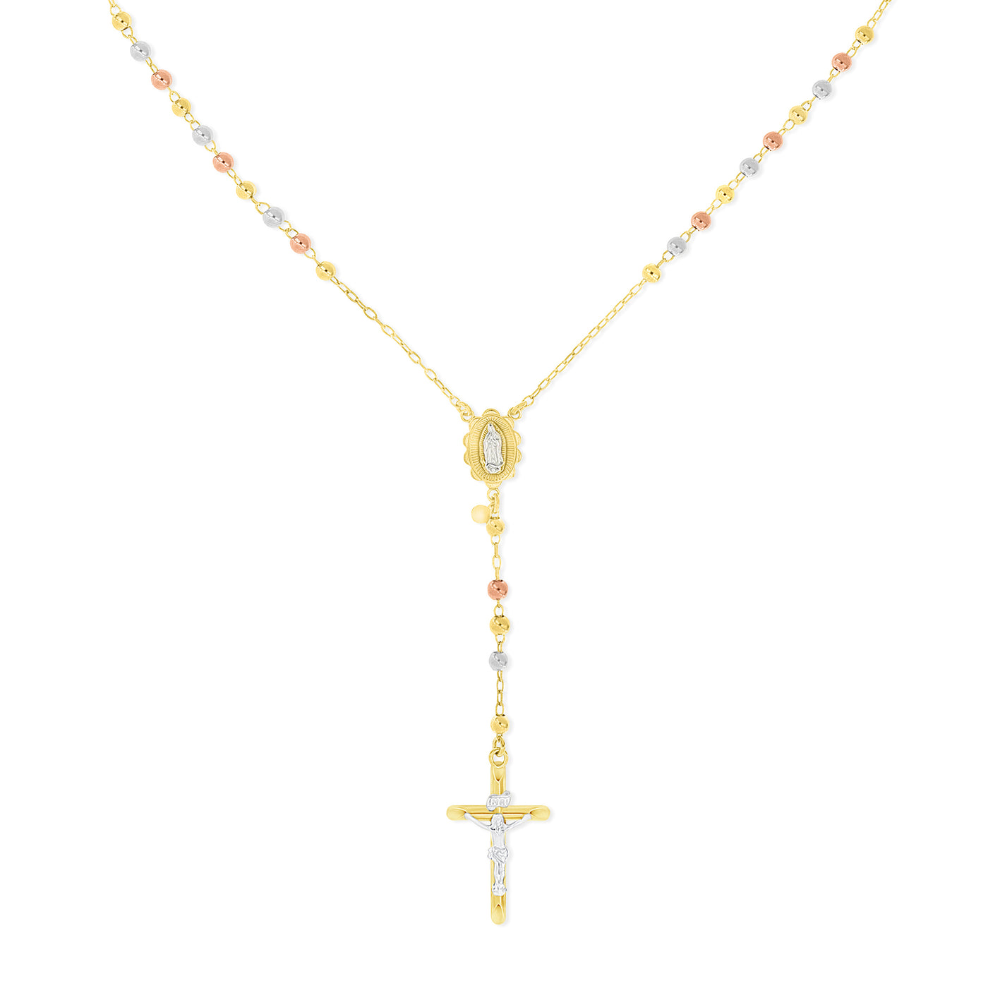 Rosary Necklace with Polished Beads and Crucifix Pendant - Gloria Jewels