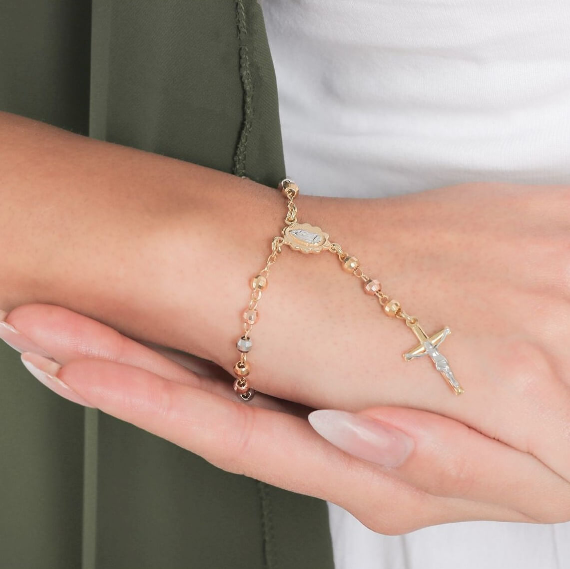 Rosary Bracelet with Diamond Cut Brilliant Beads - Gloria Jewels