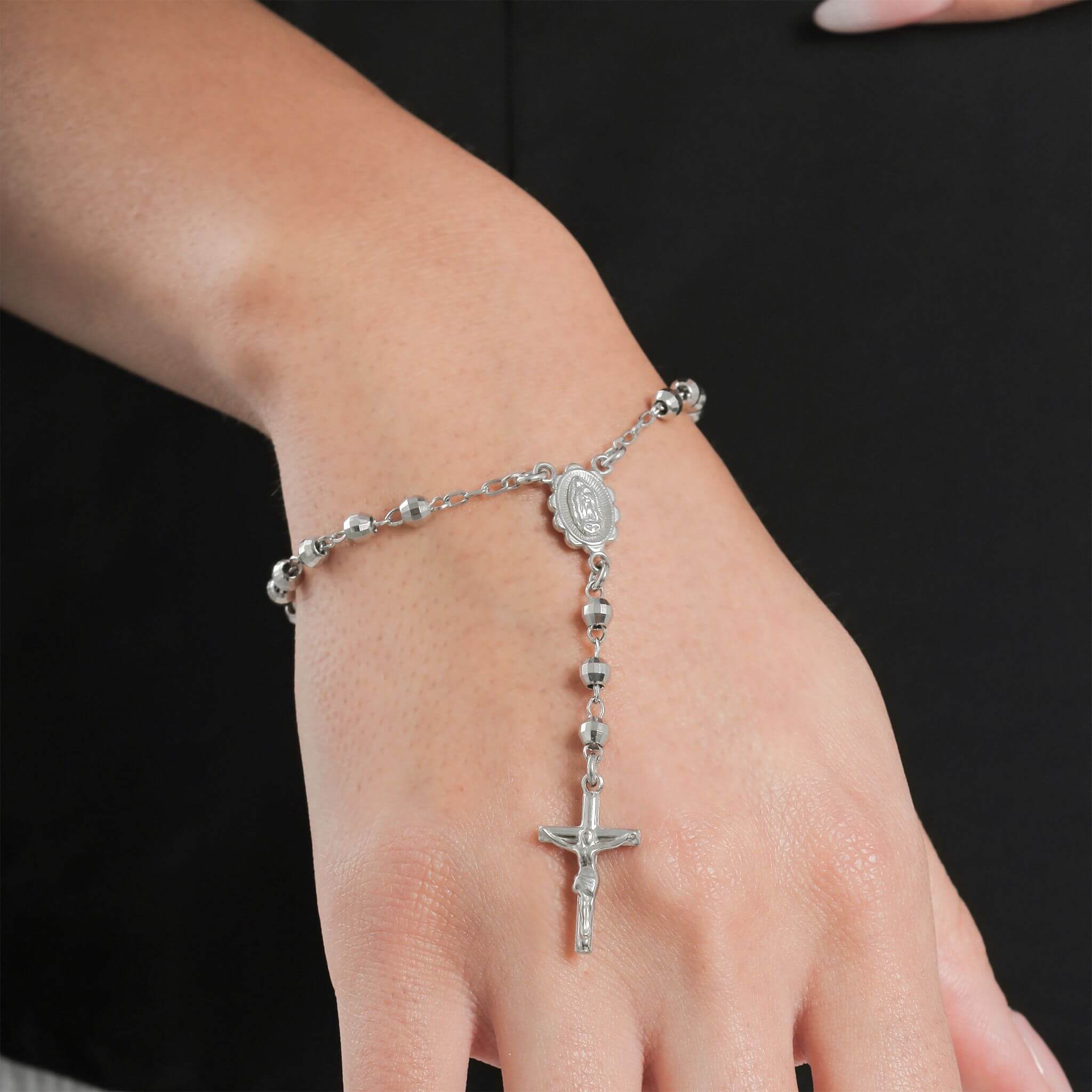 Rosary Bracelet with Diamond Cut Brilliant Beads - Gloria Jewels