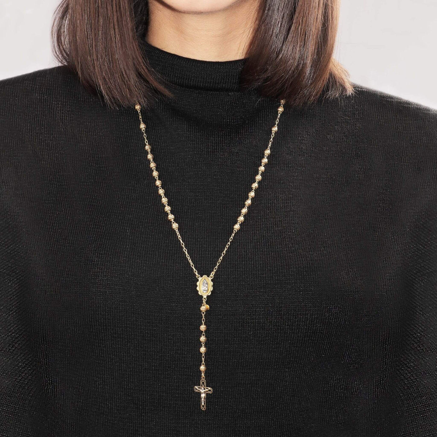 Rosary Necklace with Detailed Crucifix Pendant - Gloria Jewels