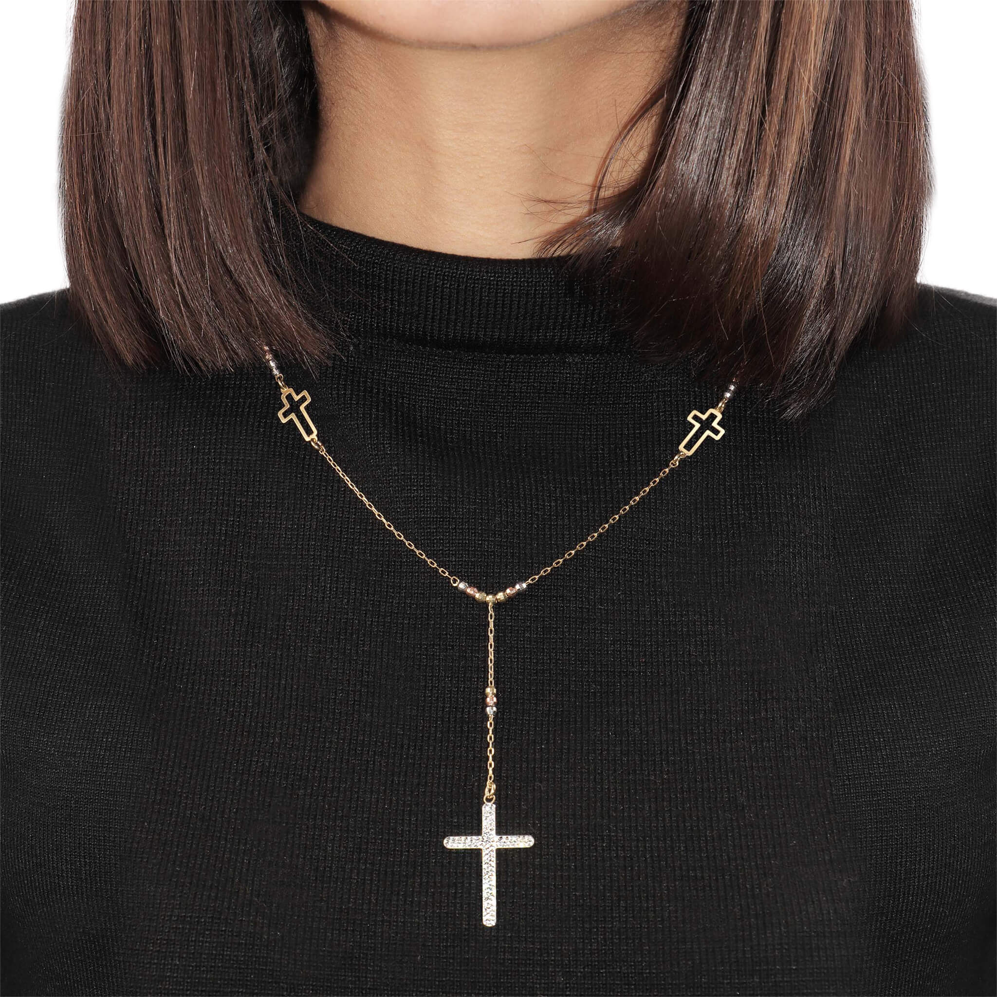 Crystal Triple-Cross Necklace - Gloria Jewels