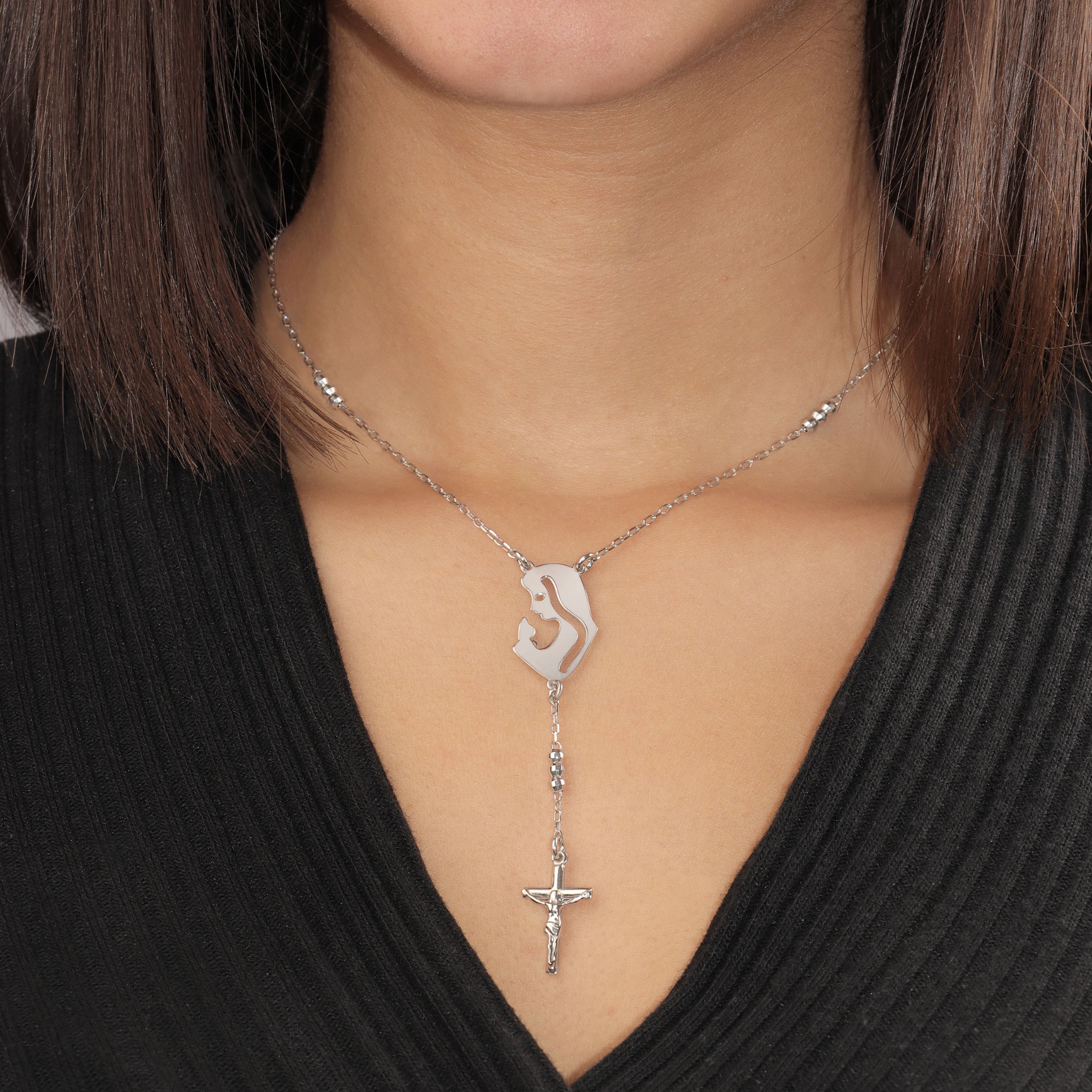 Striking Silhouette of Virgin Mary & Crucifix Pendant - Gloria Jewels