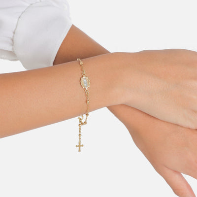 Rosary Bracelet with Cross & Virgin Mary Medallion - Gloria Jewels