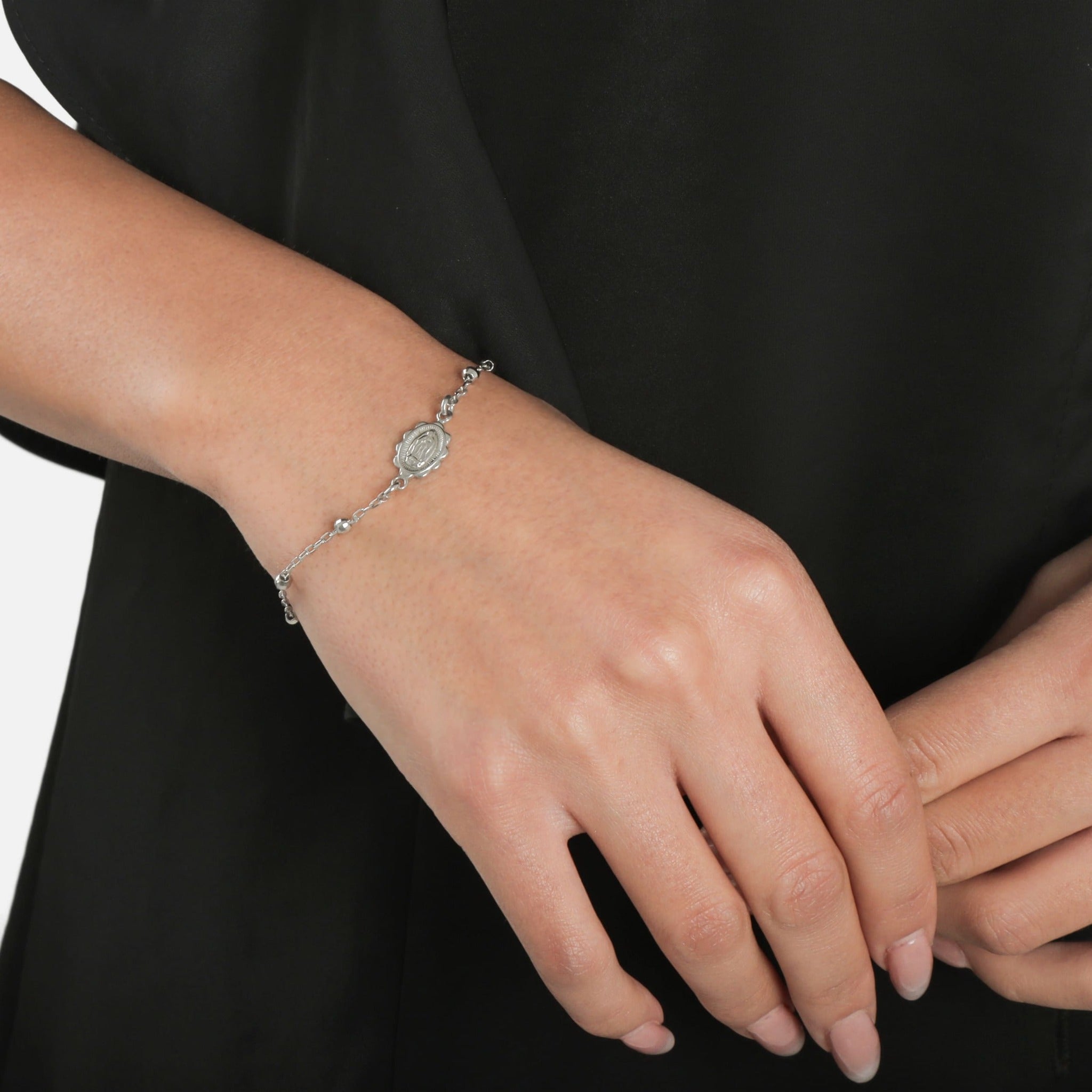 Rosary Bracelet with Cross & Virgin Mary Medallion - Gloria Jewels