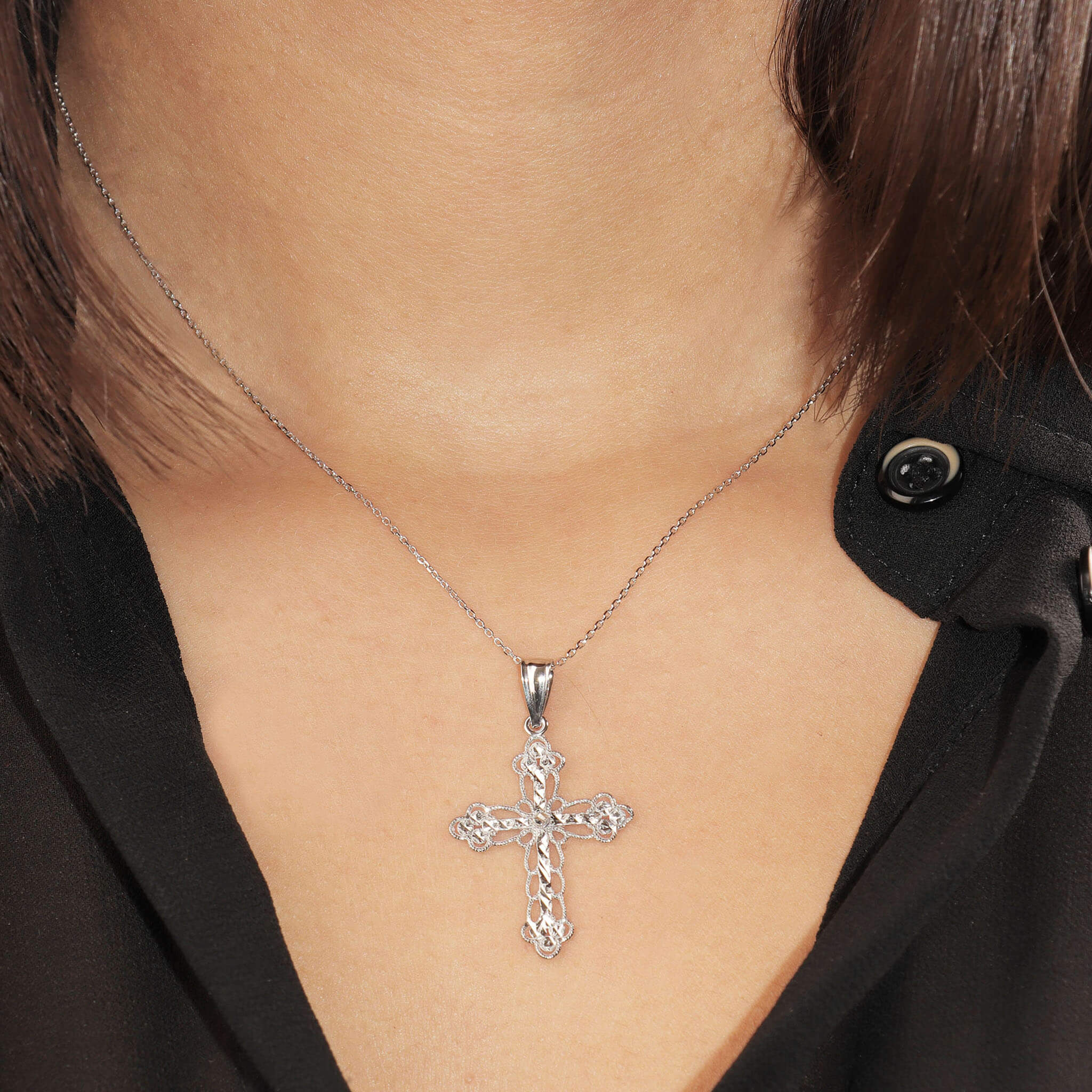Open Filigree Cross Pendant Necklace - Gloria Jewels