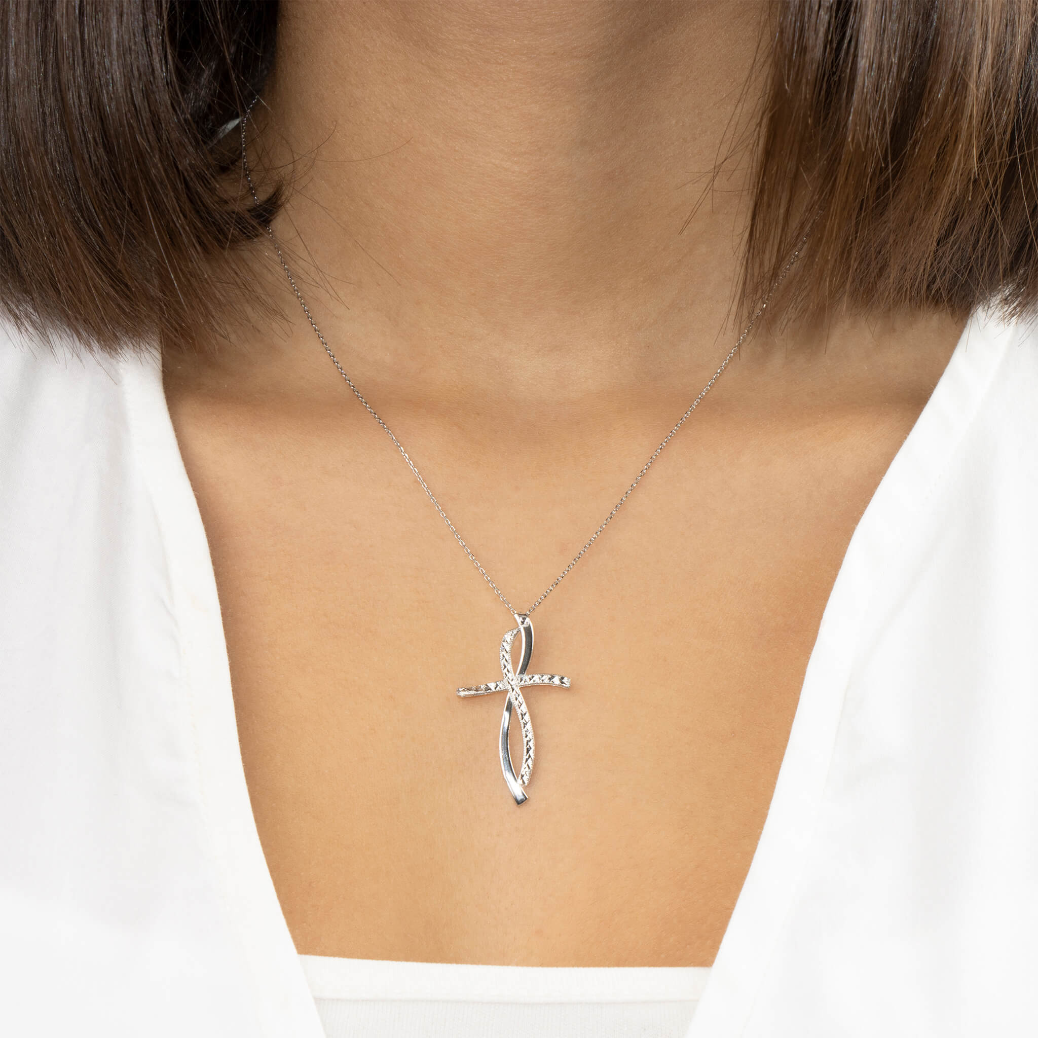 Ribbon Cross Necklace Pendant - Gloria Jewels