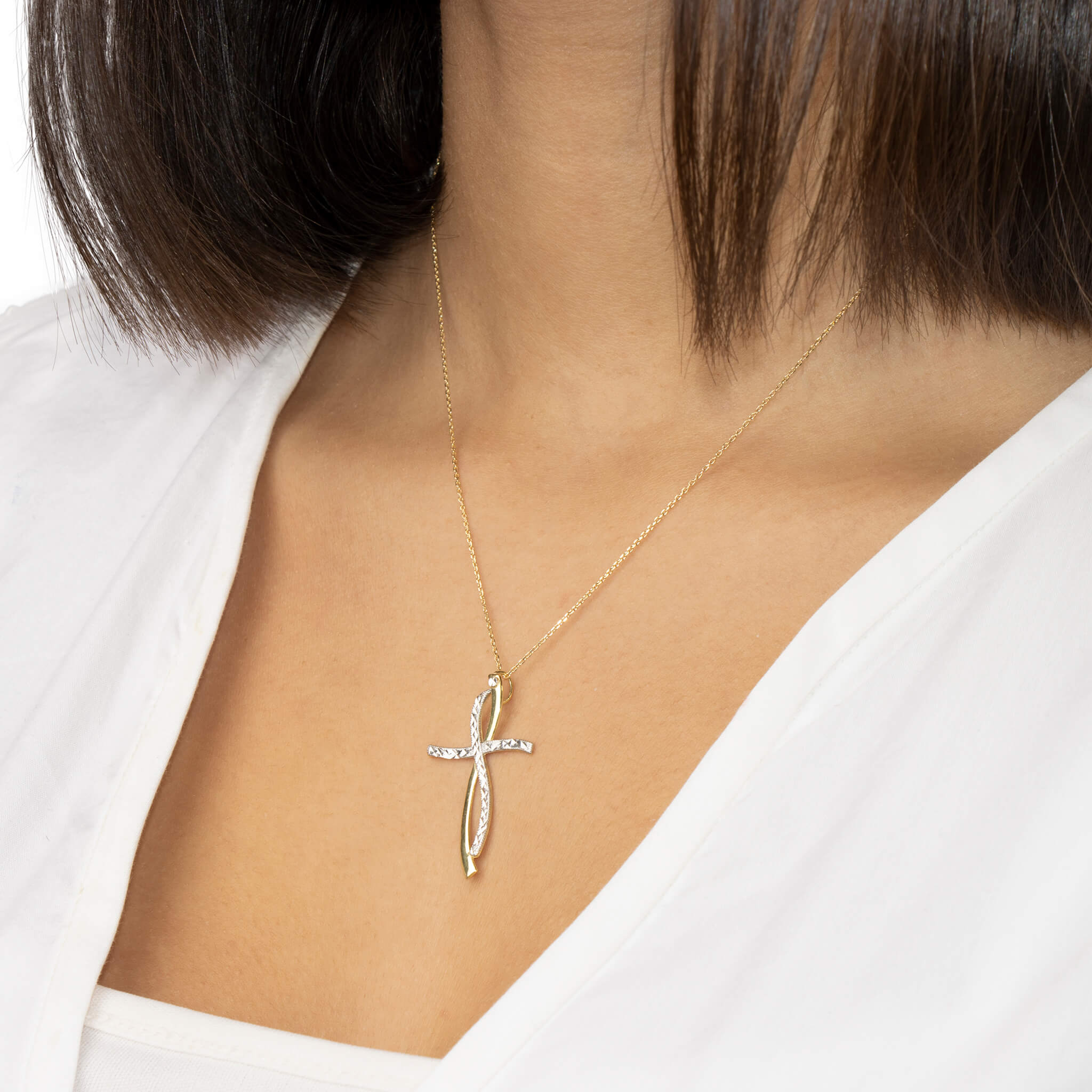 Ribbon Cross Necklace Pendant - Gloria Jewels