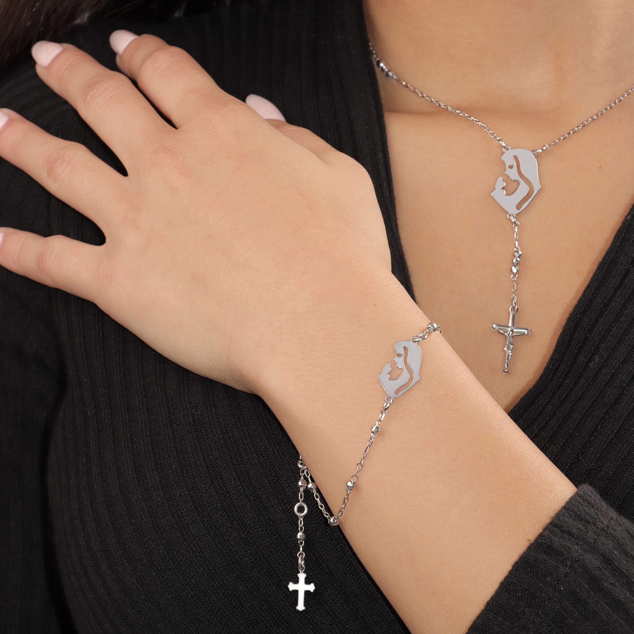 Striking Silhouette of Virgin Mary & Crucifix Bracelet - Gloria Jewels