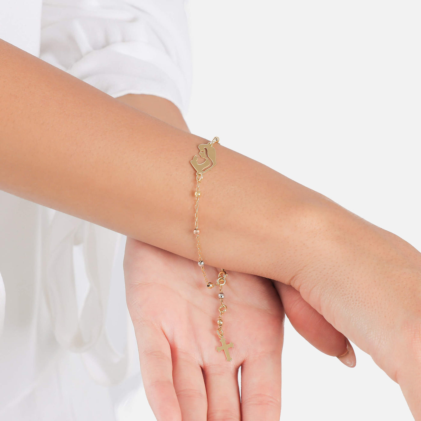 Striking Silhouette of Virgin Mary & Crucifix Bracelet - Gloria Jewels