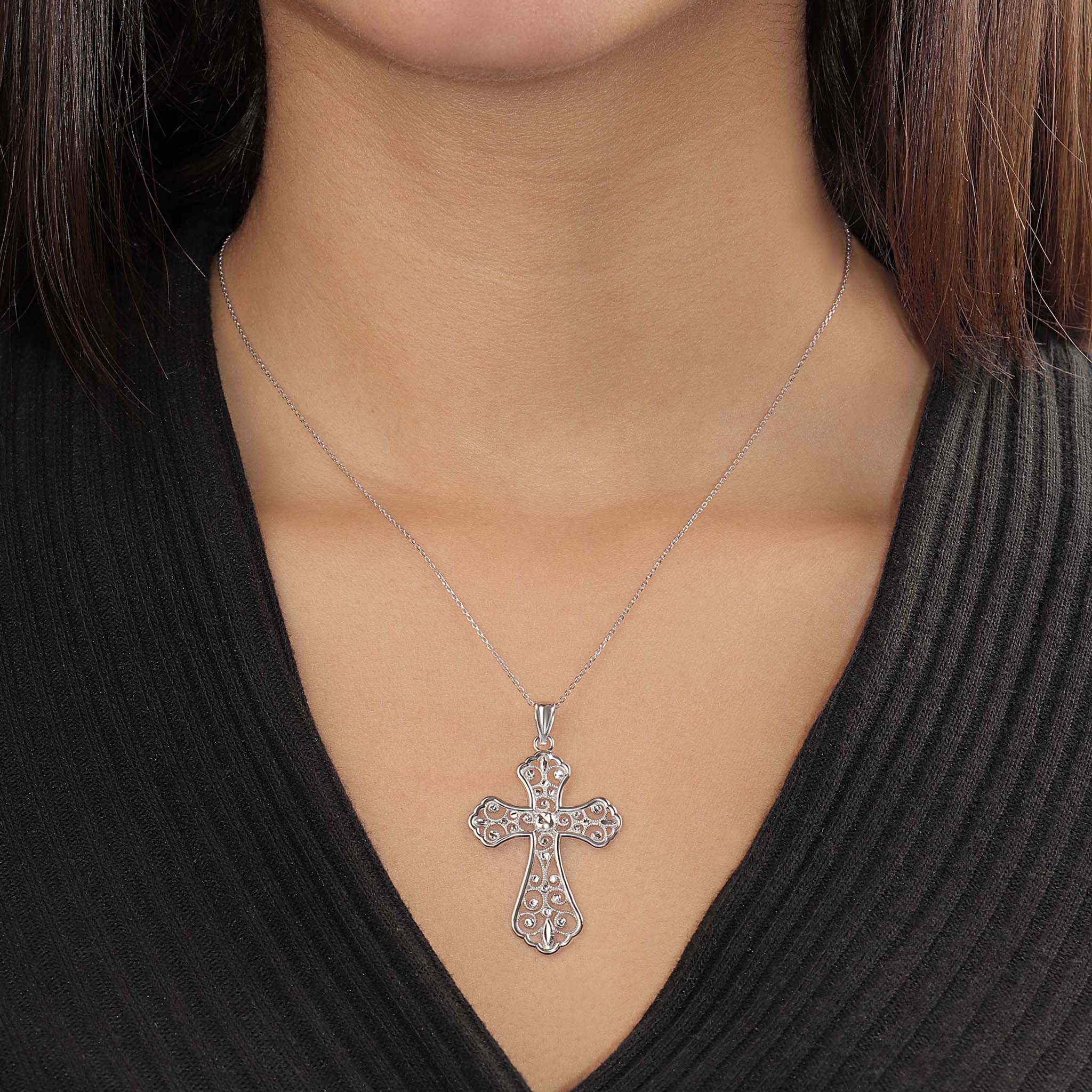 Elegant Diamond-Cut Cross Pendant | Large - Gloria Jewels