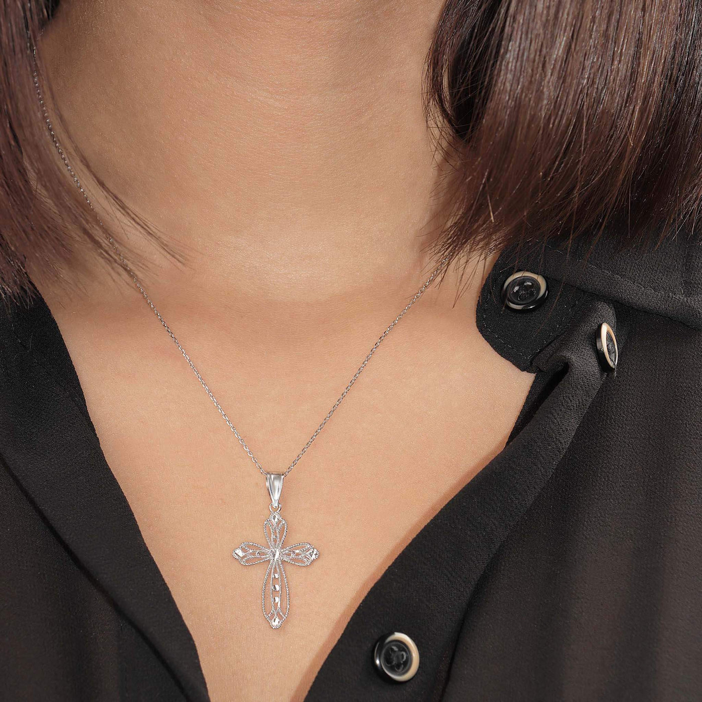 Softly Curved Cross Necklace Pendant - Gloria Jewels