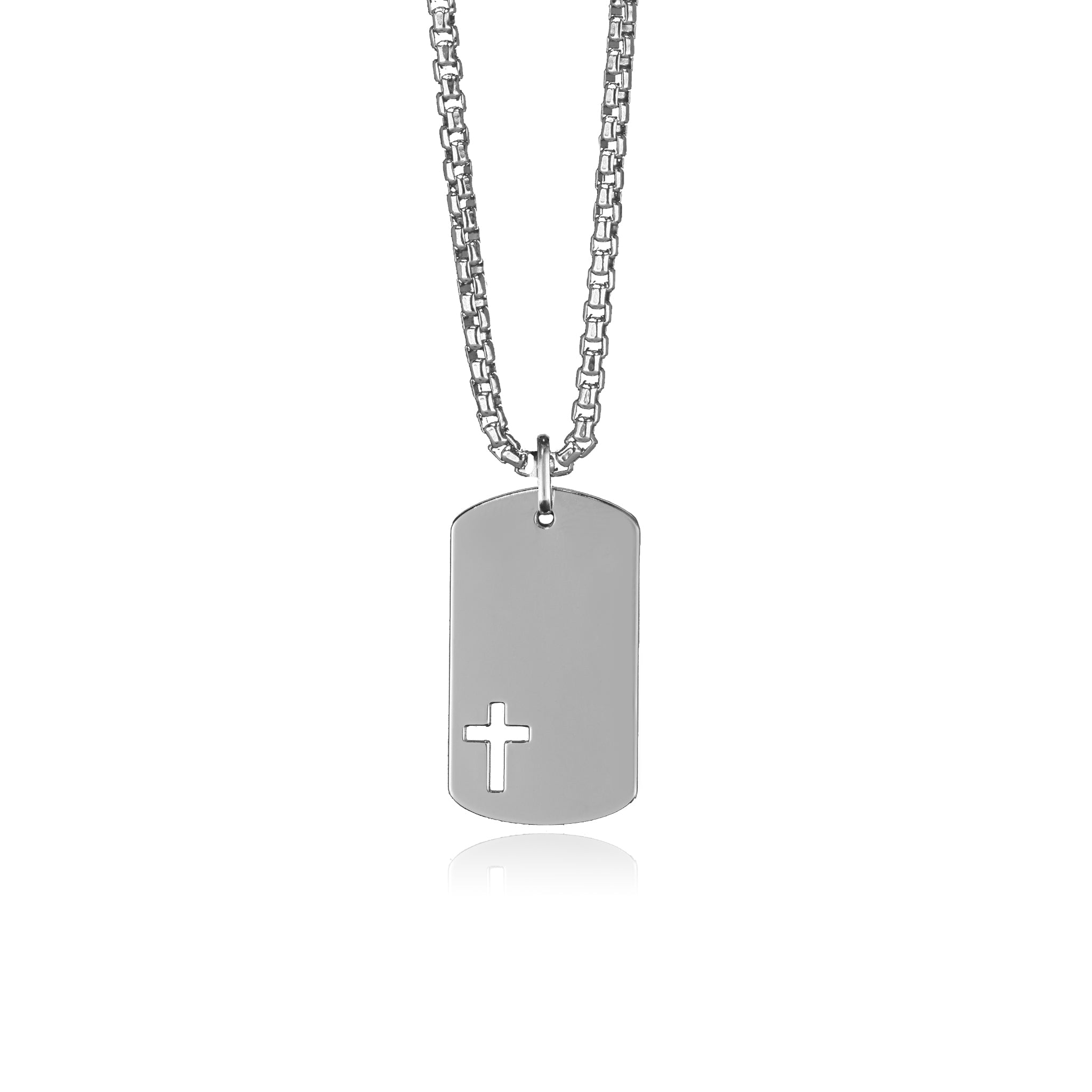 Military Tag Pendant With Laser-Cut Cross - Gloria Jewels