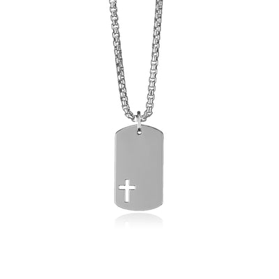 Military Tag Pendant With Laser-Cut Cross - Gloria Jewels