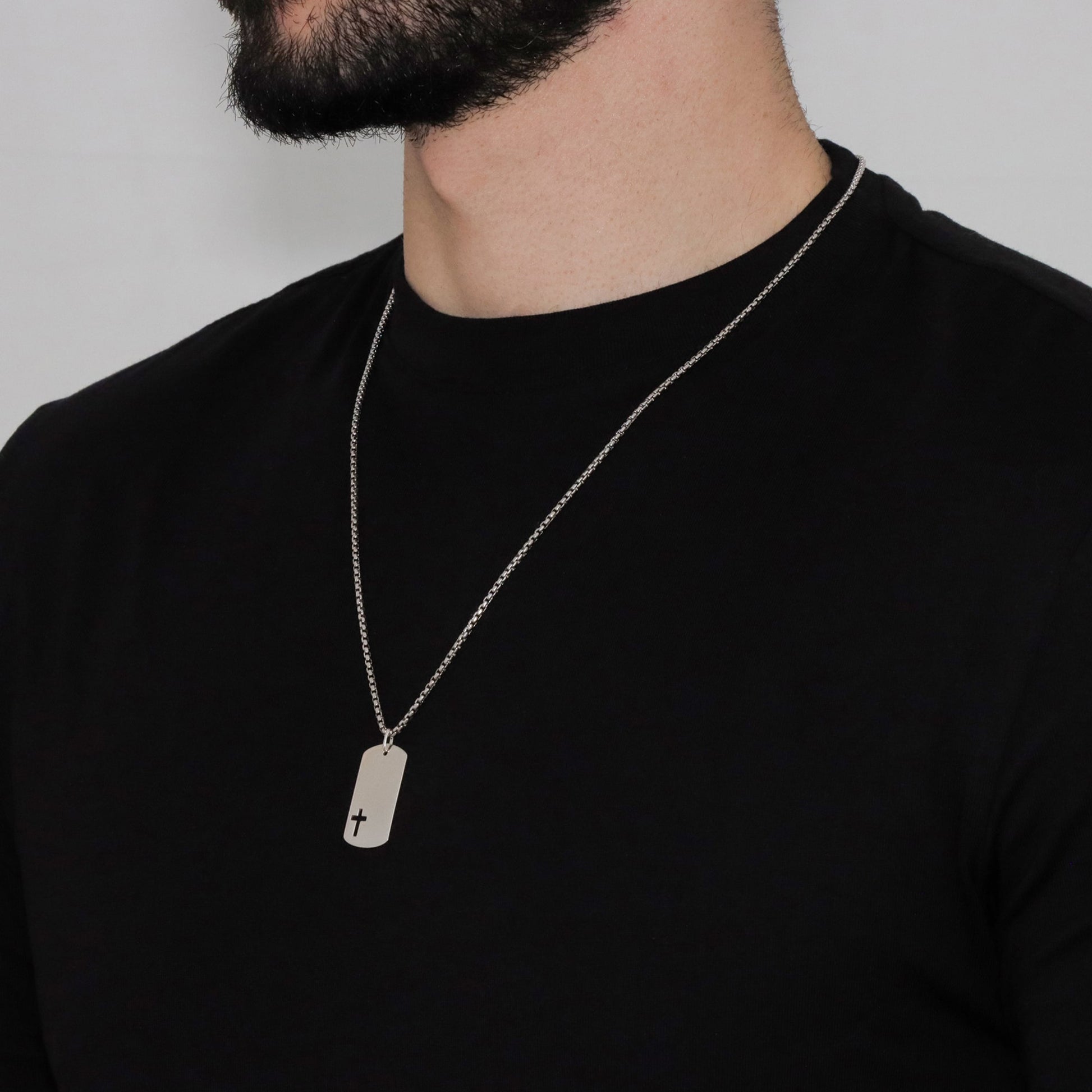 Military Tag Pendant With Laser-Cut Cross - Gloria Jewels
