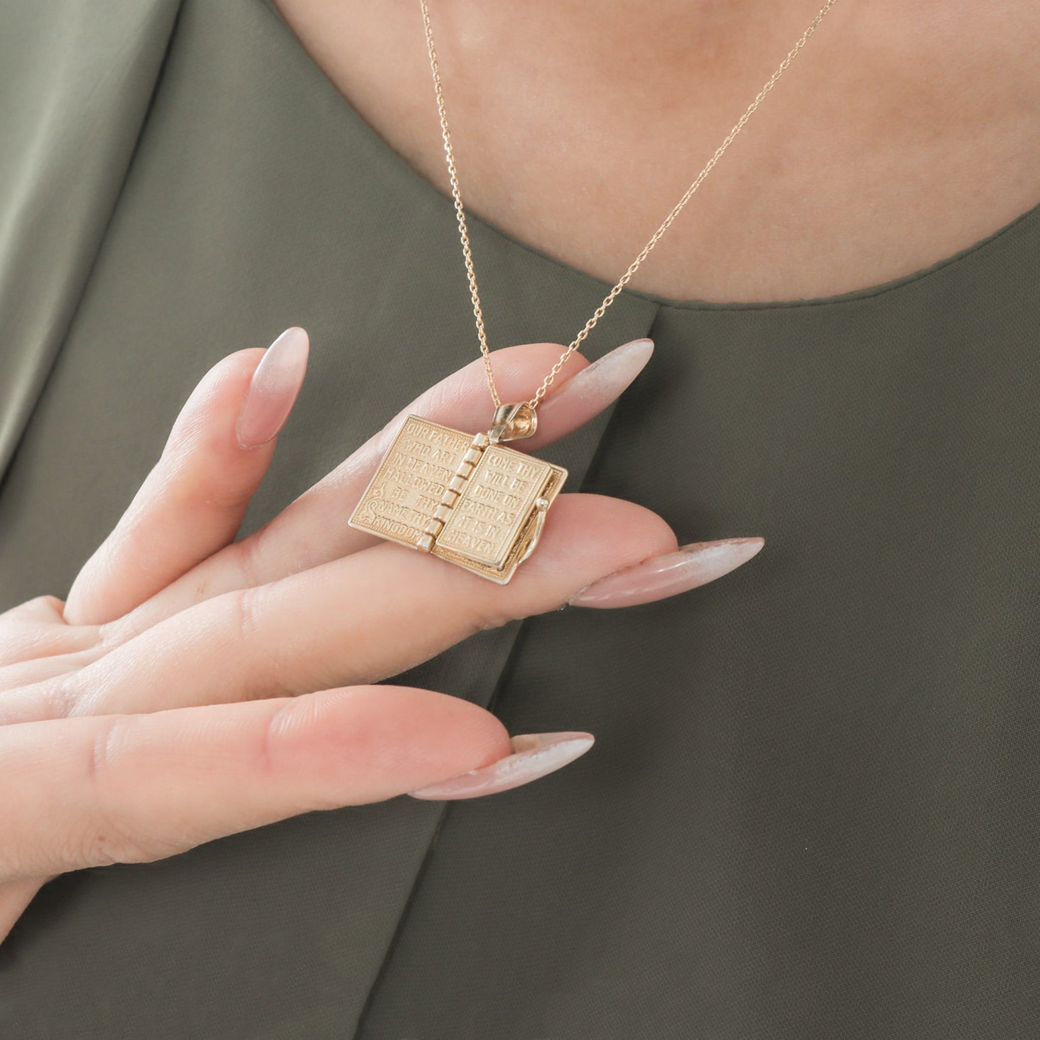Bible Book Pendant | Lord's Prayer Inscribed - Gloria Jewels
