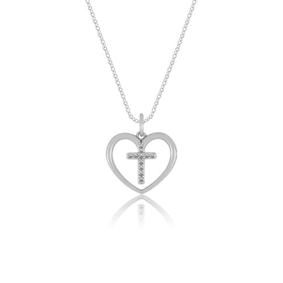 Crystal Cross within Heart Pendant Necklace - Gloria Jewels