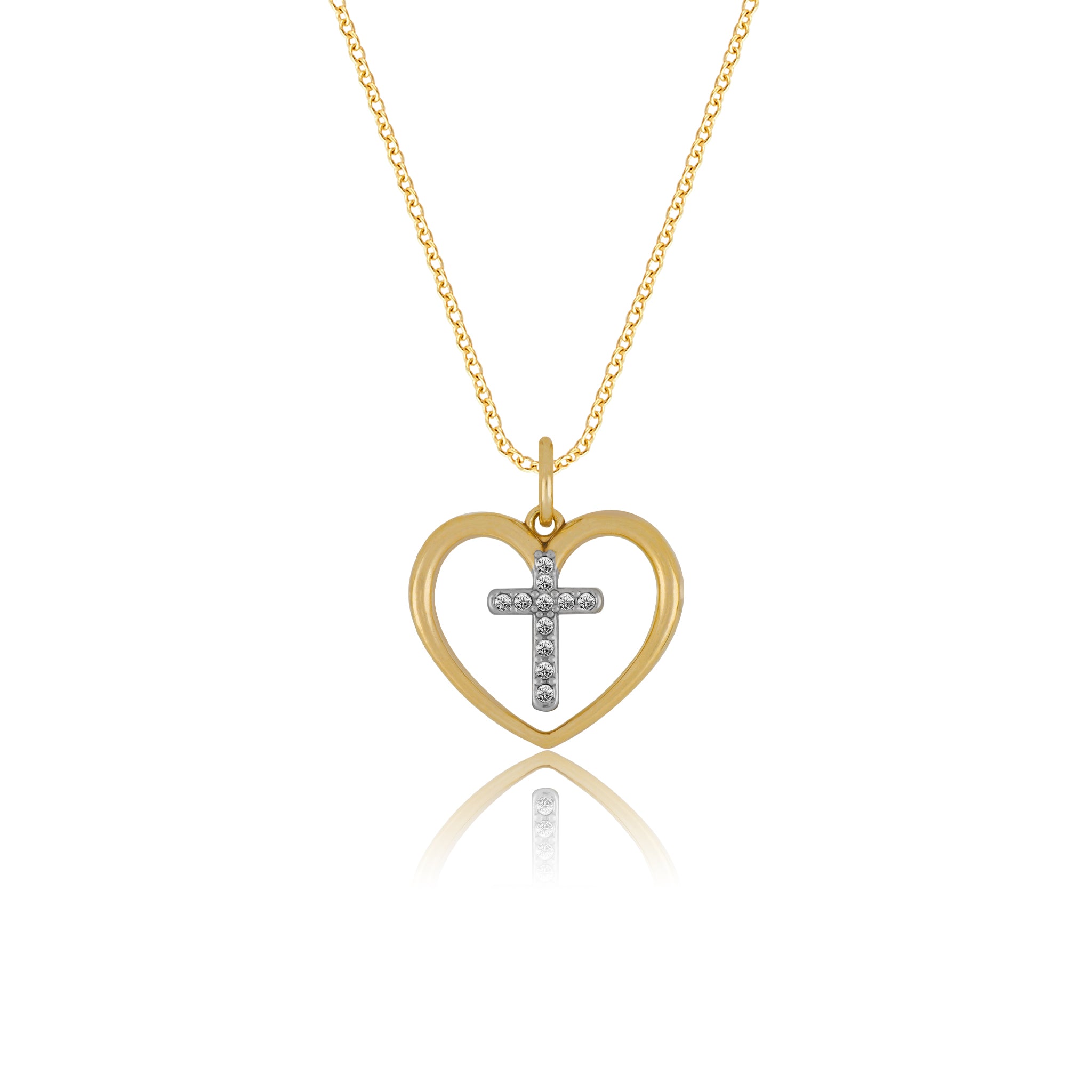 Crystal Cross within Heart Pendant Necklace - Gloria Jewels