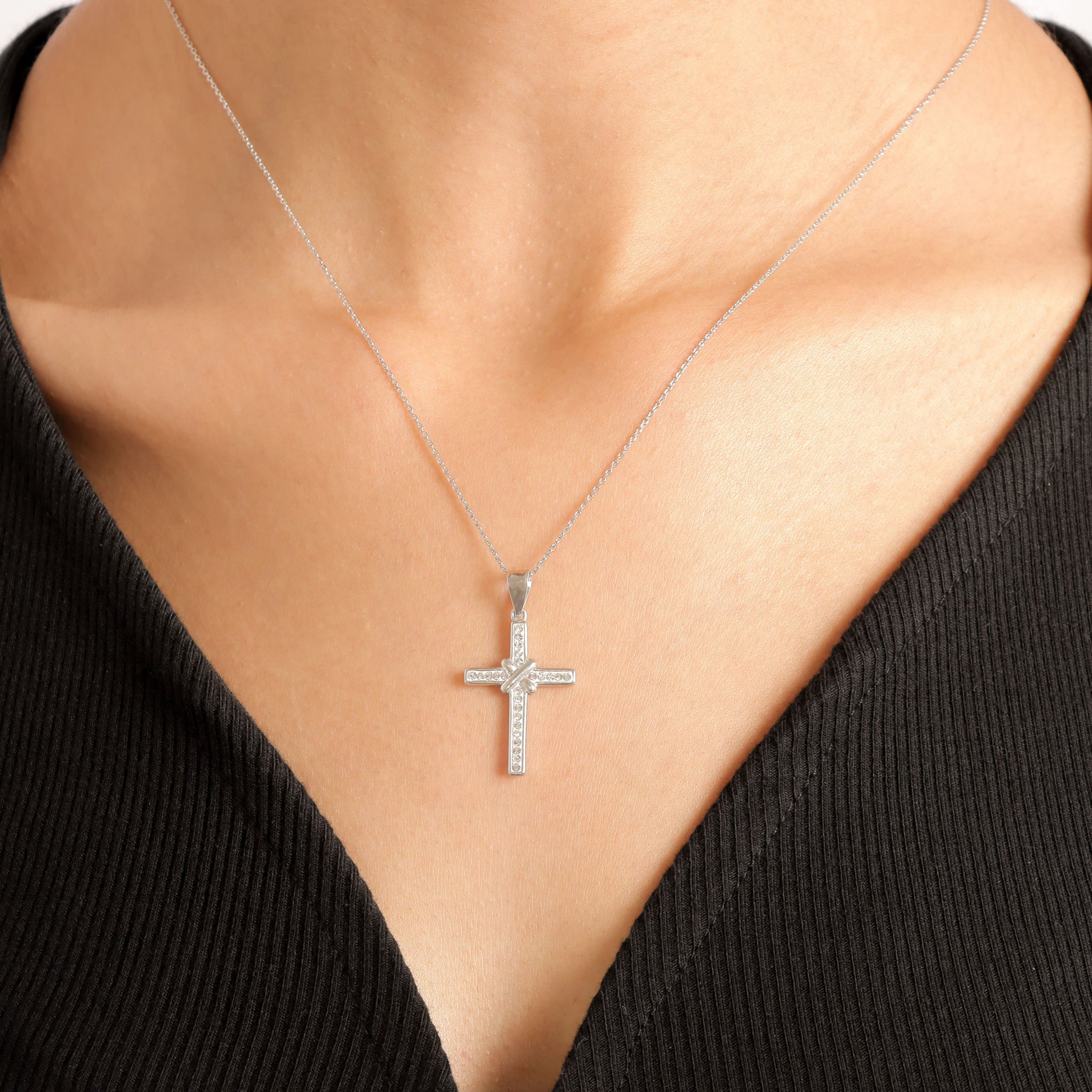 Crystal Cross With Christogram Pendant Necklace - Gloria Jewels