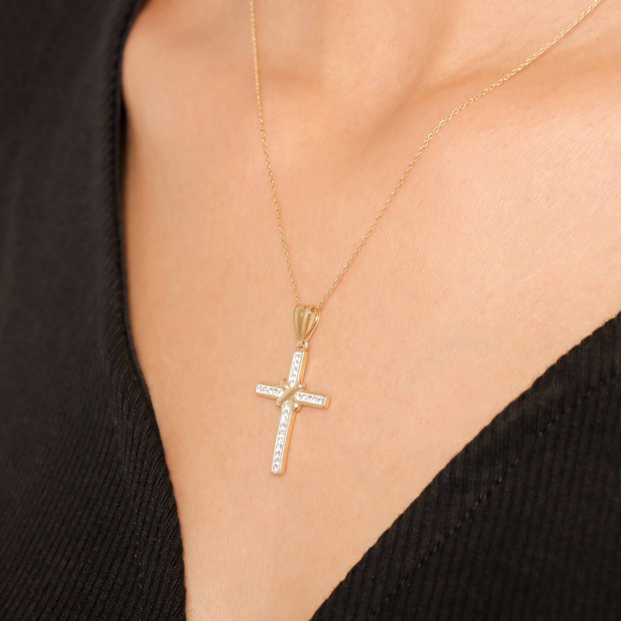 Crystal Cross With Christogram Pendant Necklace - Gloria Jewels