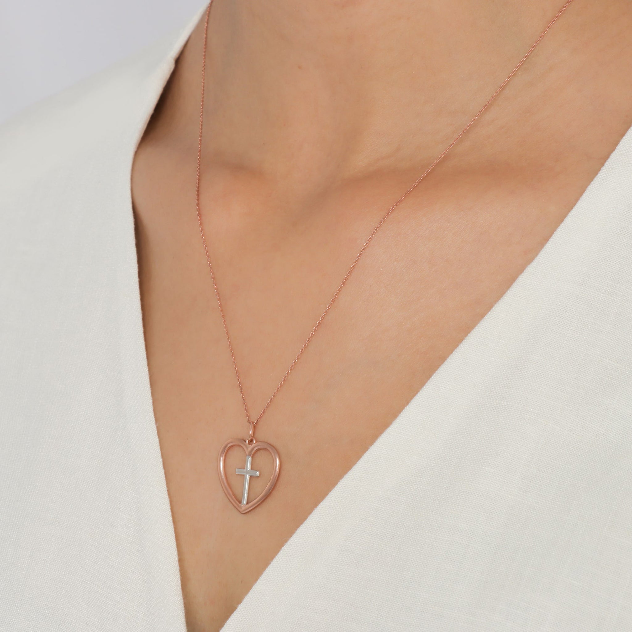 Cross Within Heart Pendant Necklace - Gloria Jewels