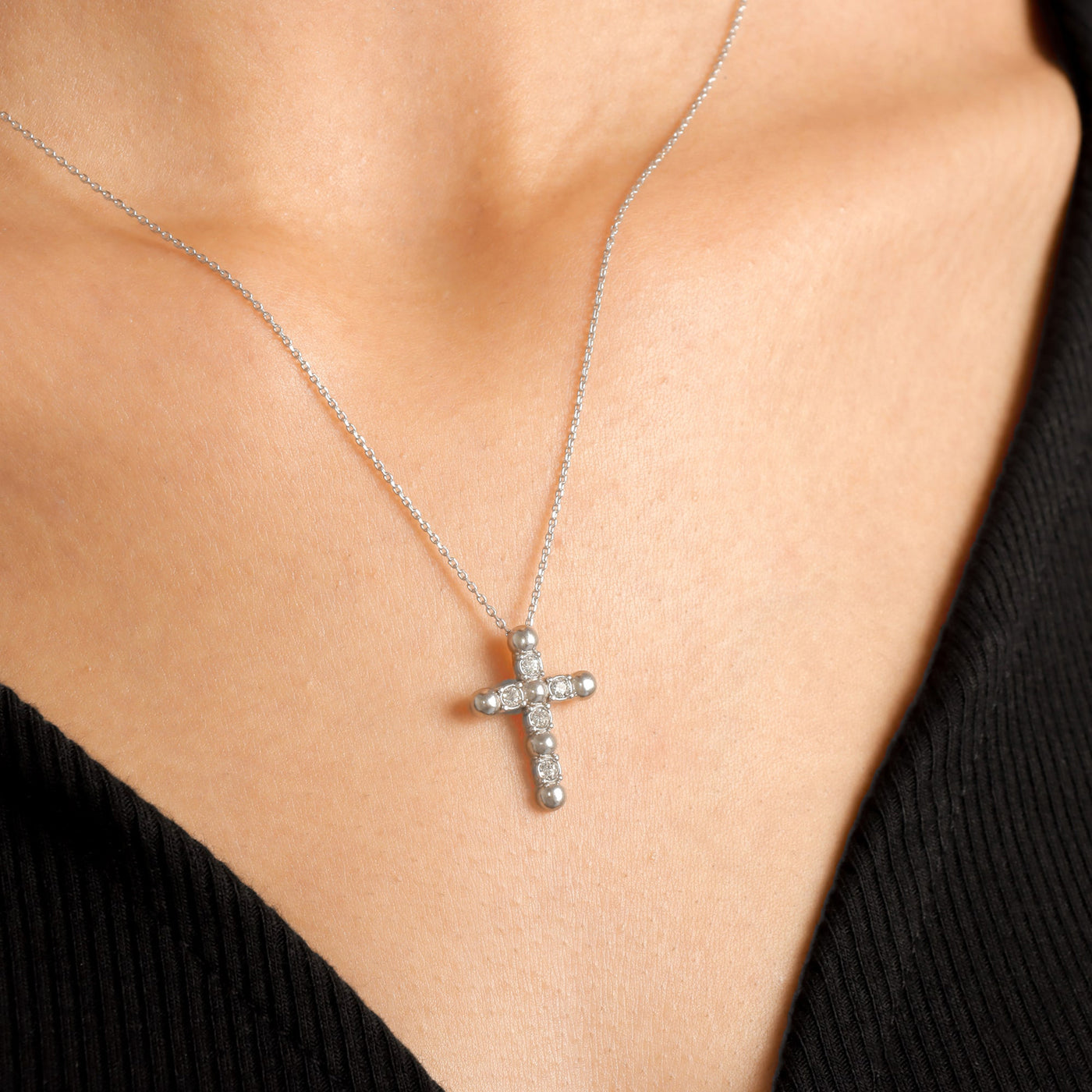 Delicate Crystal Cross Pendant Necklace - Gloria Jewels