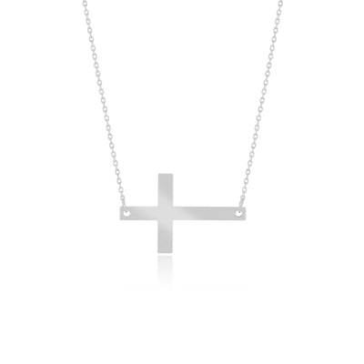 Inscribed Sideways Cross Pendant Necklace - Gloria Jewels