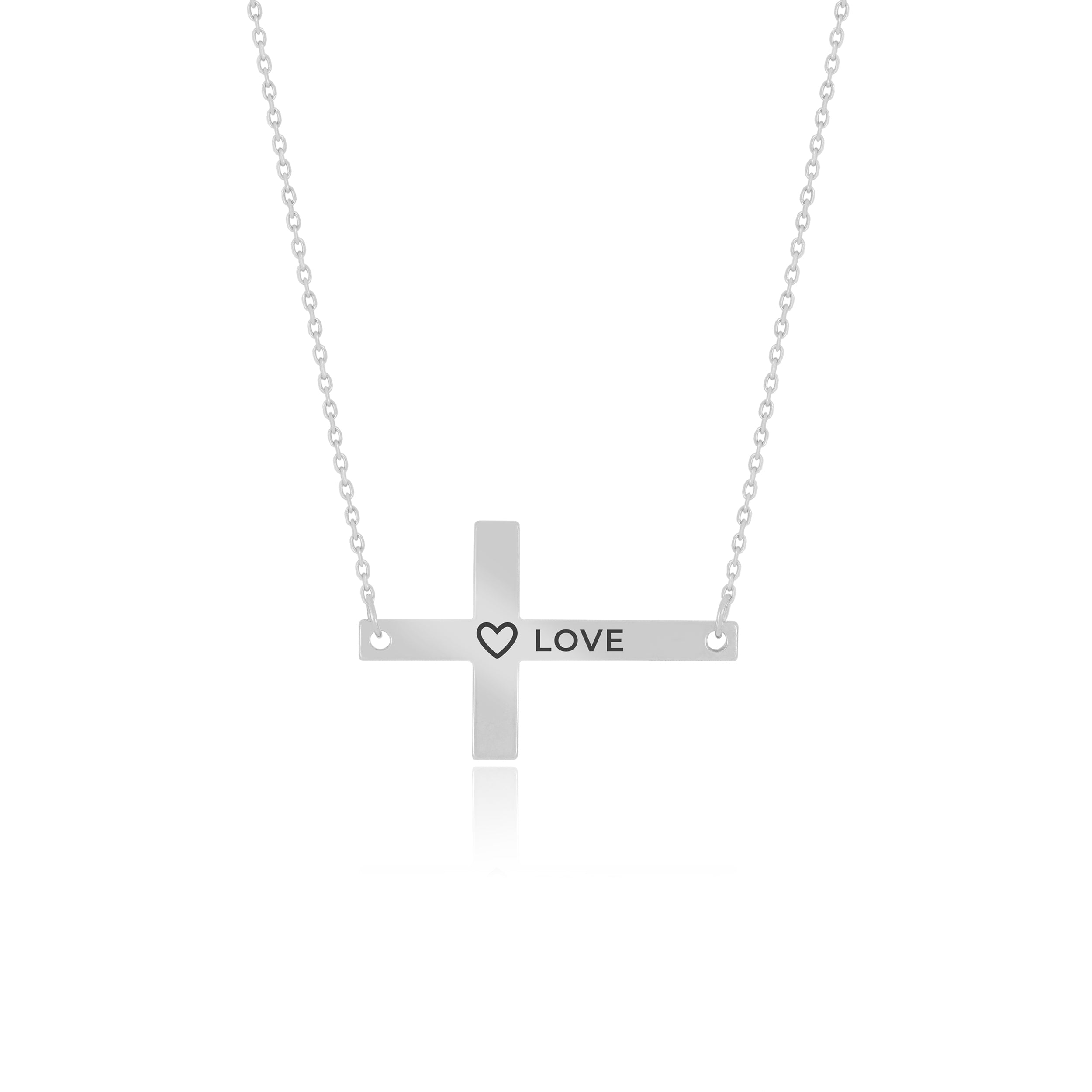 Inscribed Sideways Cross Pendant Necklace - Gloria Jewels