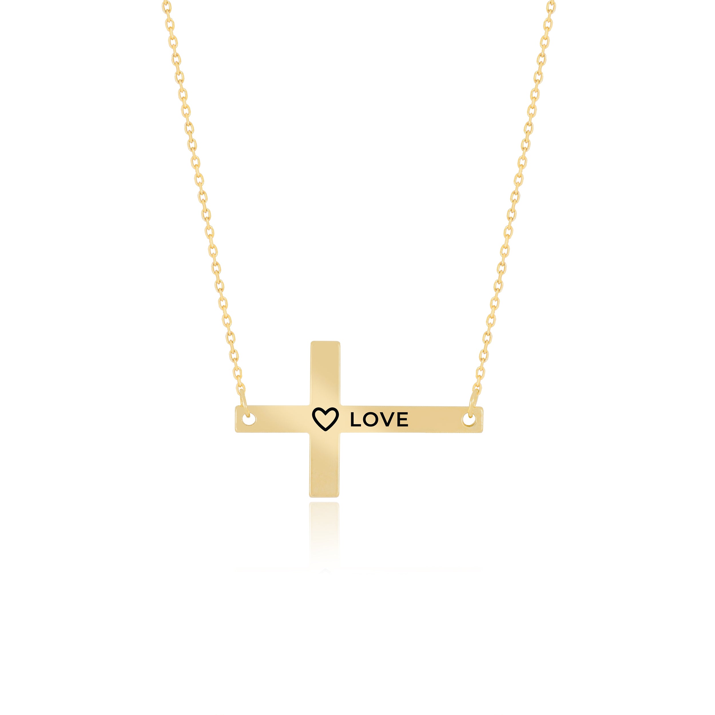 Inscribed Sideways Cross Pendant Necklace - Gloria Jewels