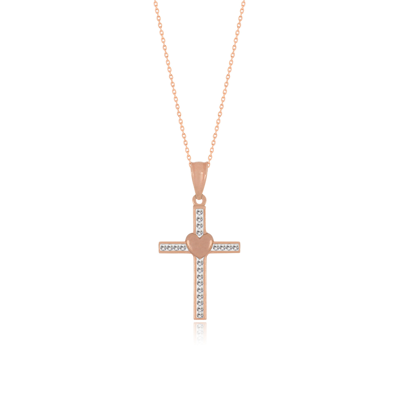 Crystal Cross with Heart Pendant - Gloria Jewels