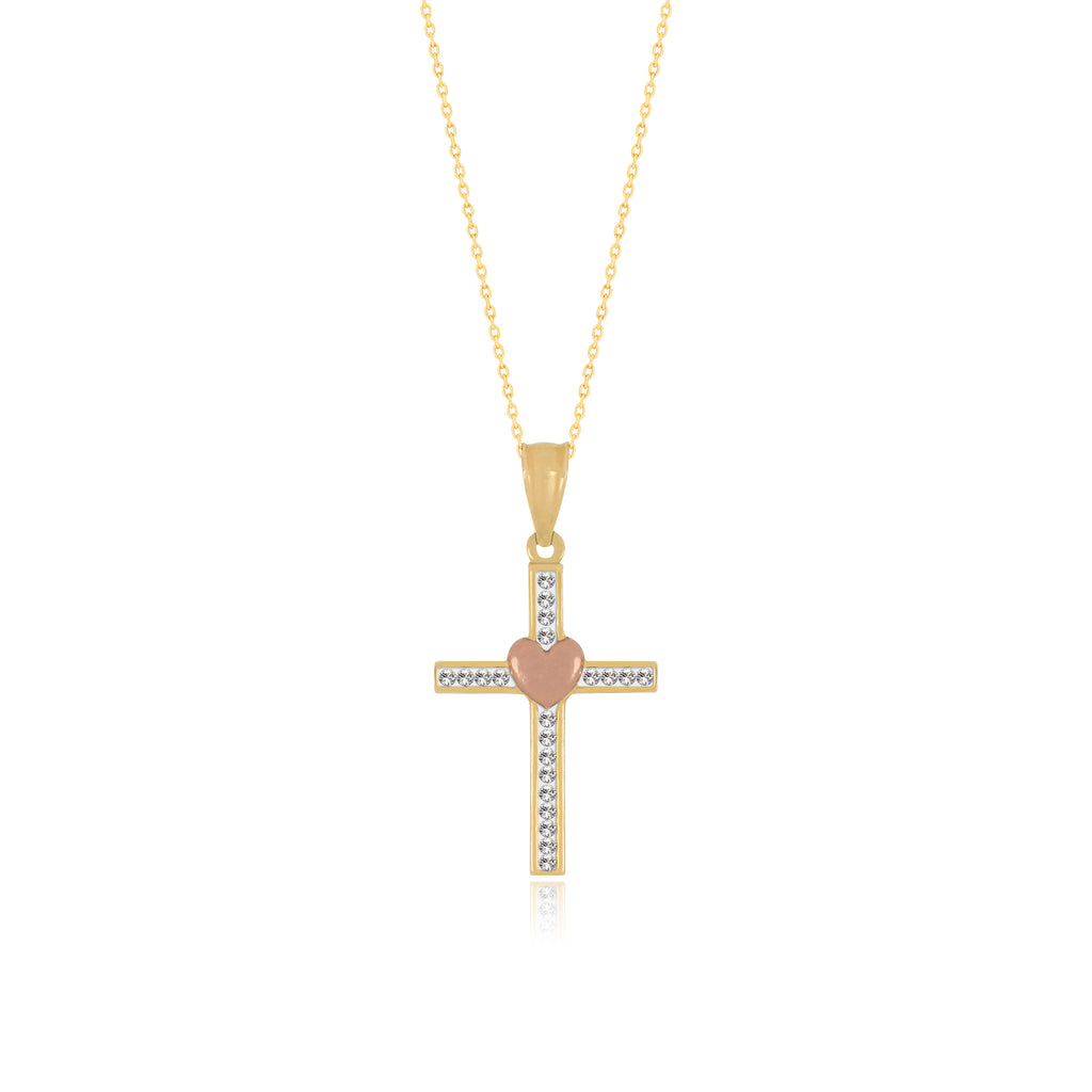Crystal Cross with Heart Pendant - Gloria Jewels