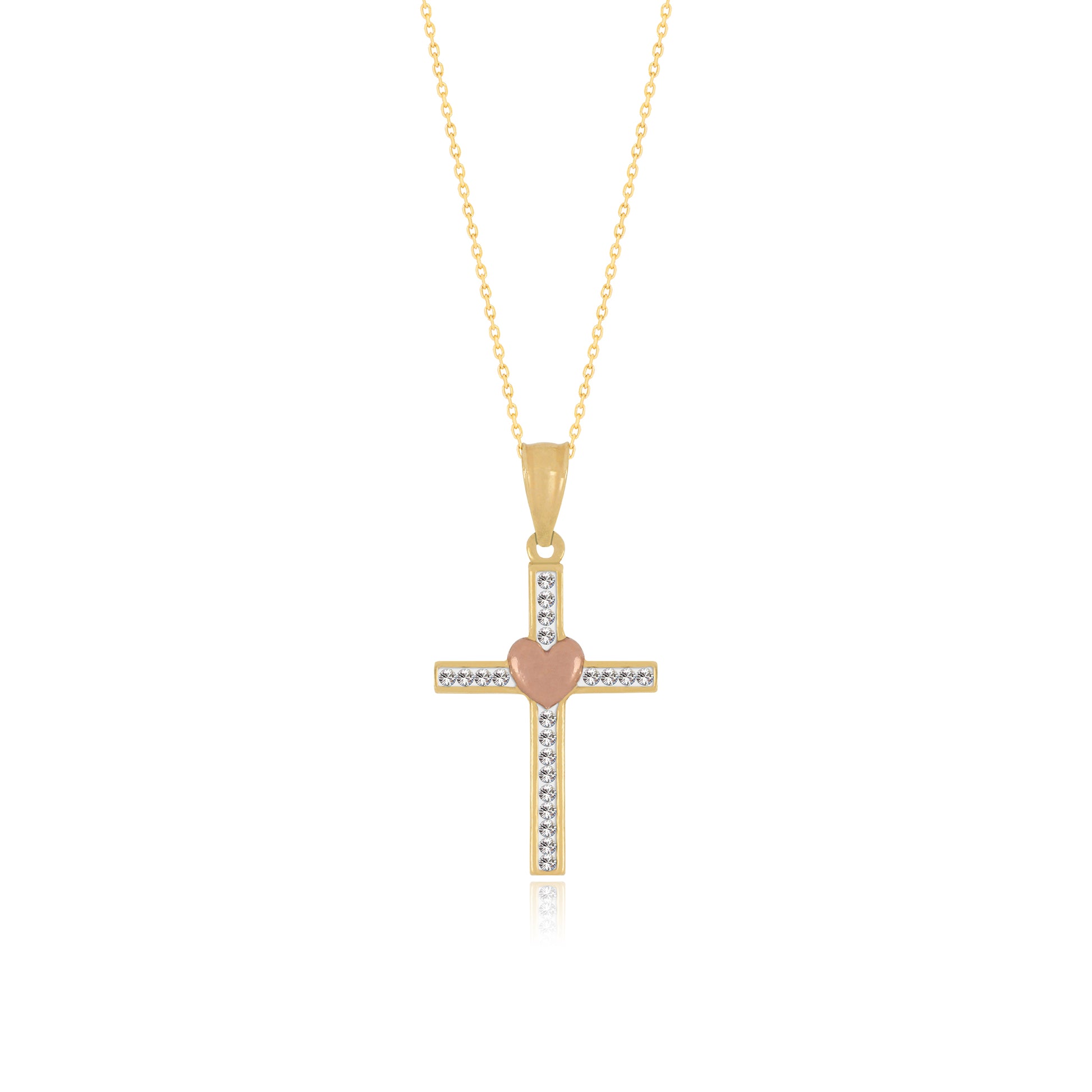 Crystal Cross with Heart Pendant - Gloria Jewels