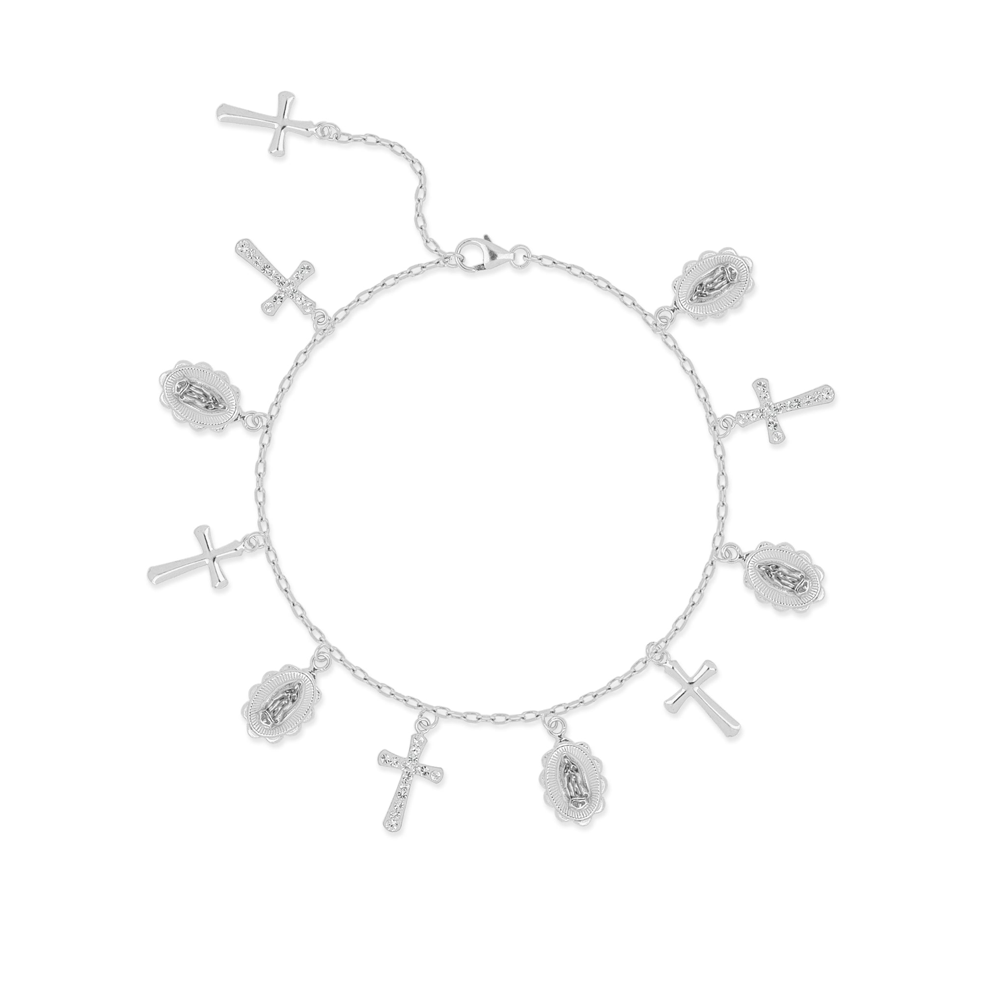 "Answered Prayer" Crystal Cross Charm Bracelet | 7"+1"