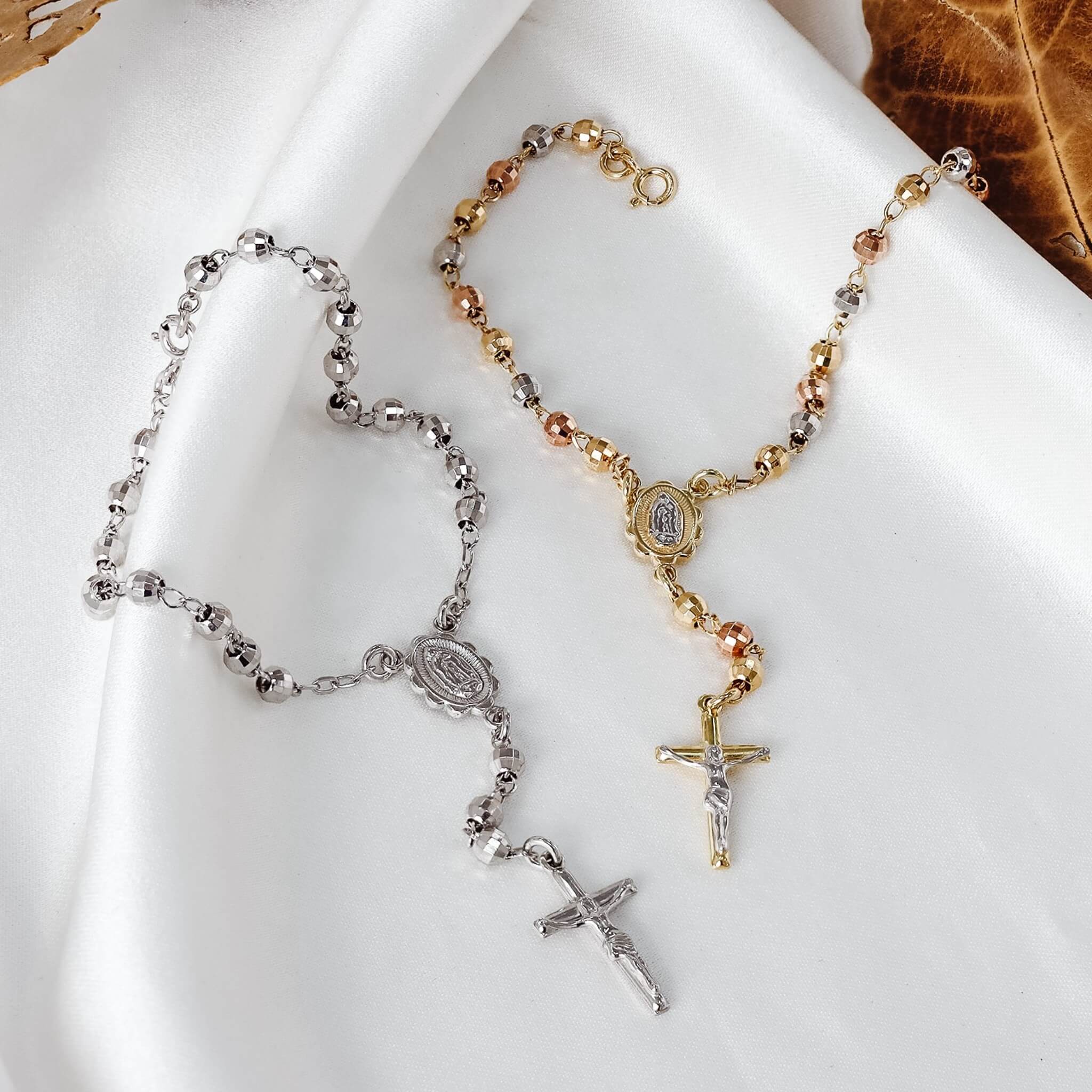 Rosary Bracelet with Diamond Cut Brilliant Beads - Gloria Jewels