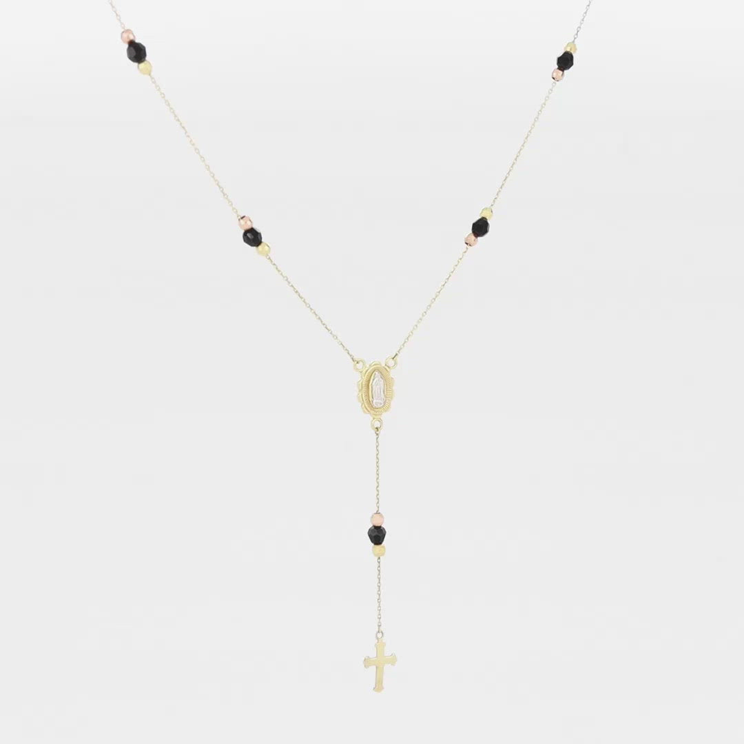 "The Eva" Black Bead Cross Necklace
