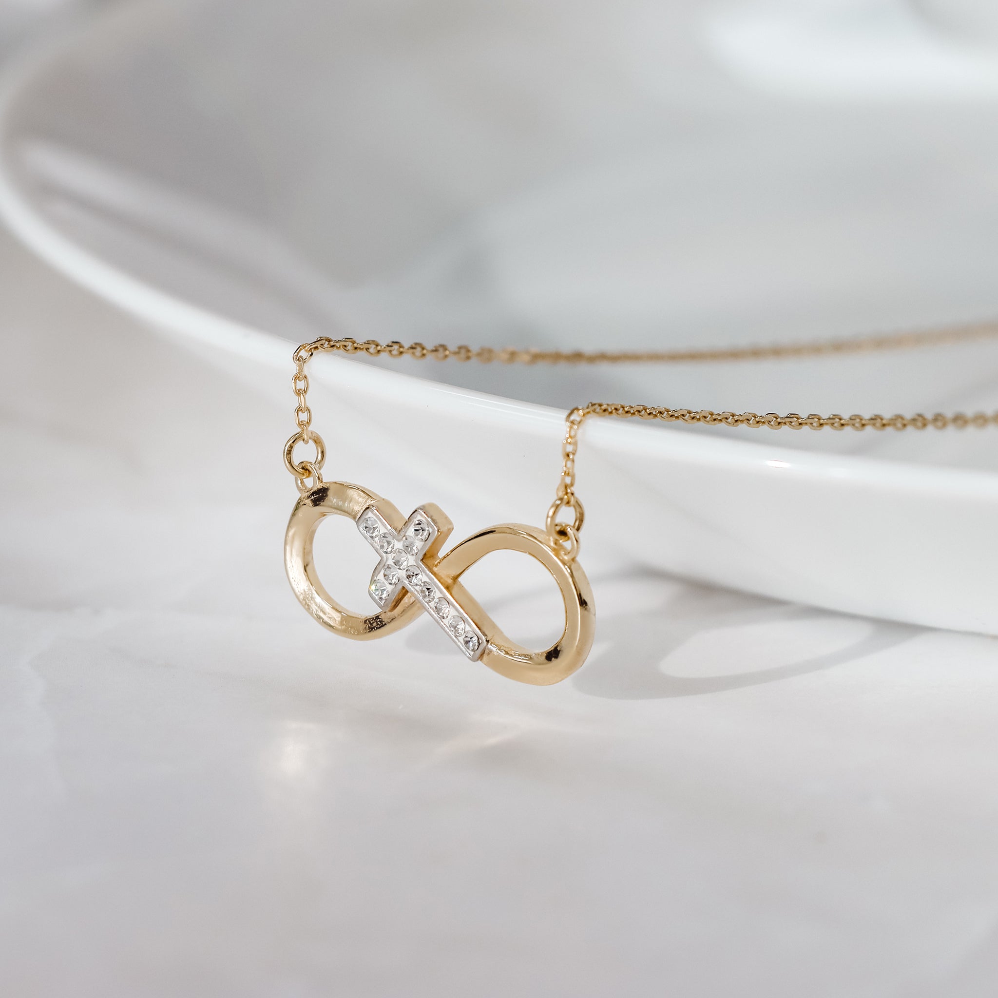 Crystal Cross Within Infinity Pendant Necklace - Gloria Jewels