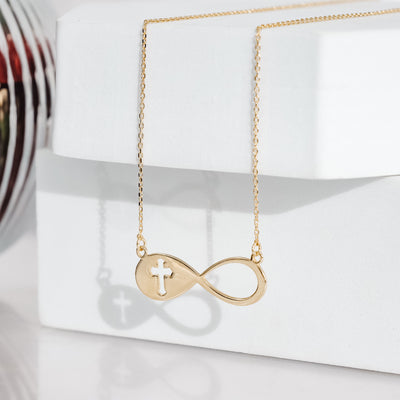 Infinity with Cut-Out Cross Necklace Pendant - Gloria Jewels