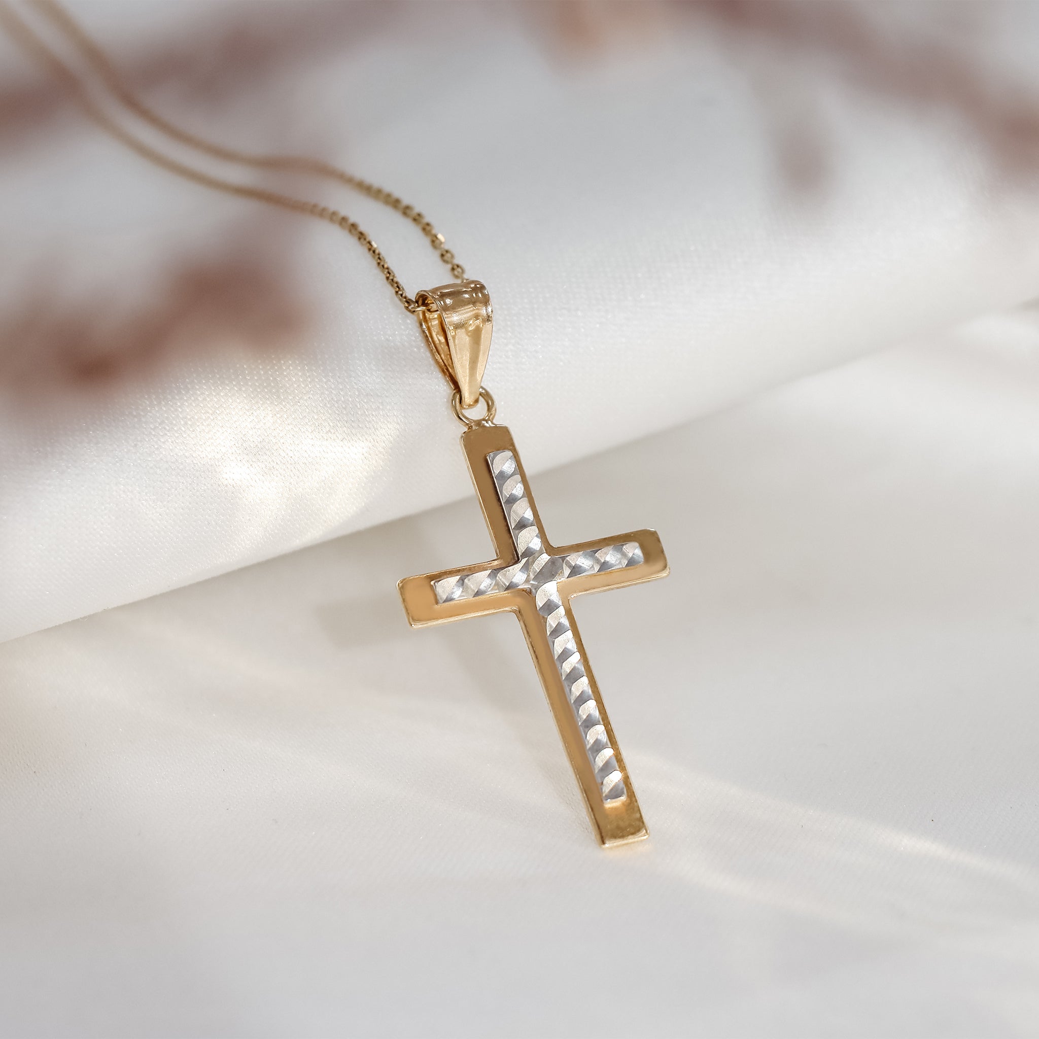 Classic Two Layer Grooved Cross Pendant - Gloria Jewels