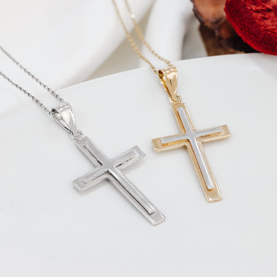 Classic Two Layer Polished Cross Pendant - Gloria Jewels